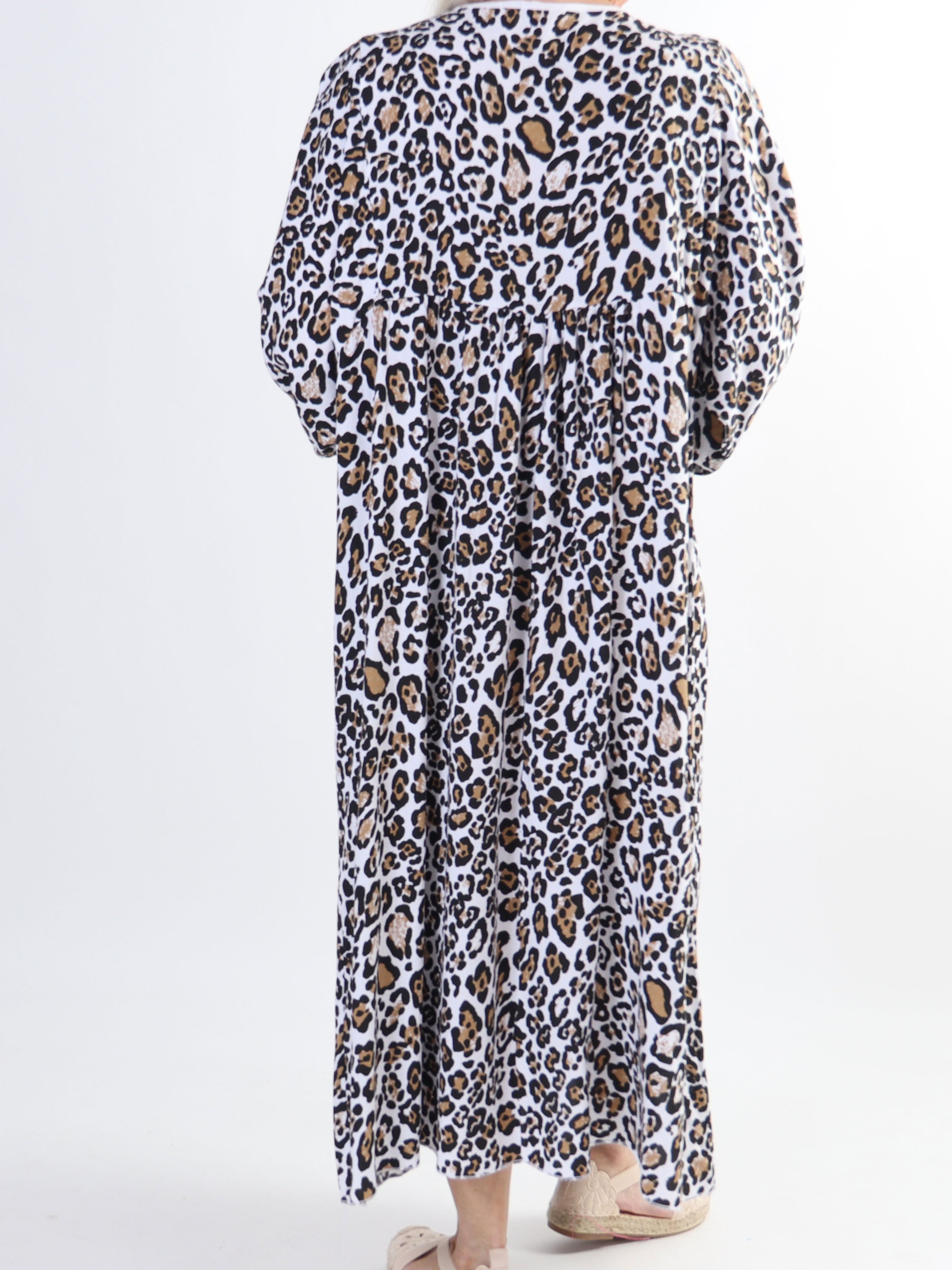 Rebecca - Lang plus size tunikakjole i leopardprint
