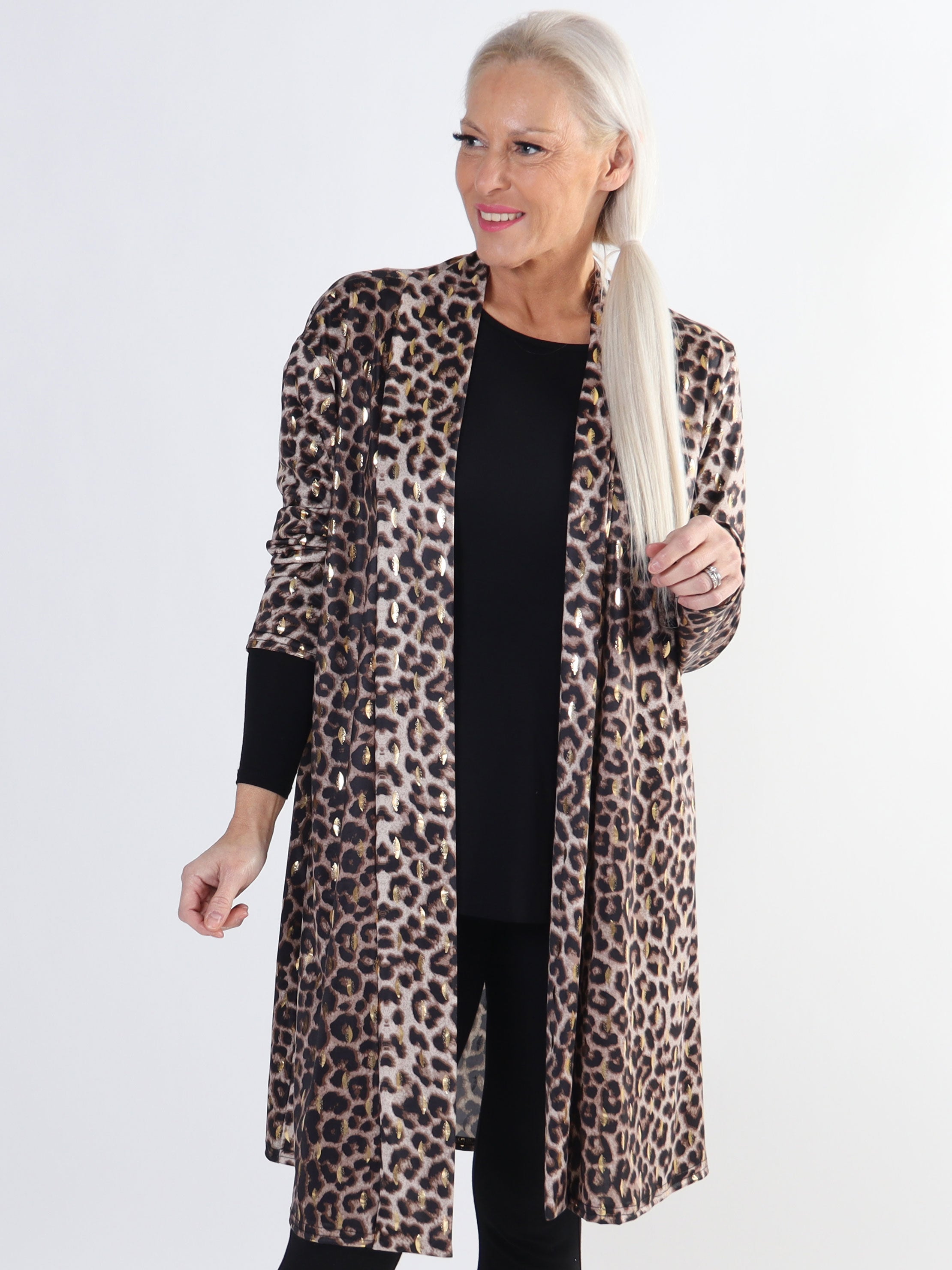 Rosa Animal - Elastisk plus size cardigan med print