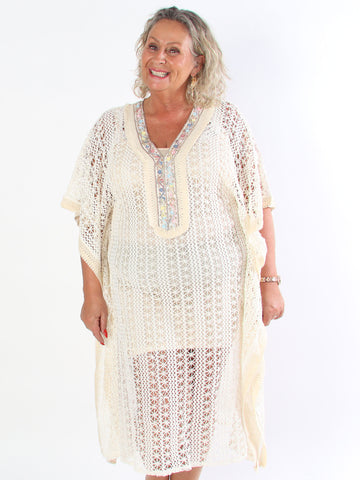 Ruby - Lang hæklet plus size tunikakjole i boheme look