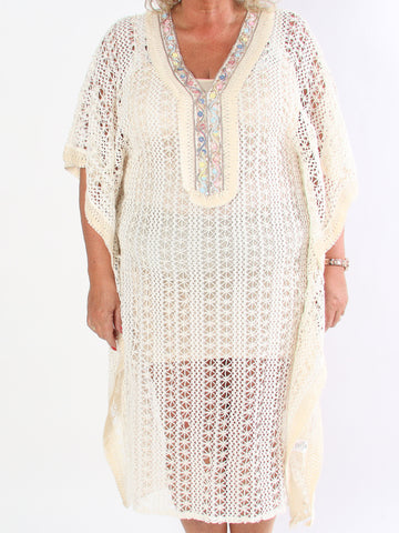 Ruby - Lang hæklet plus size tunikakjole i boheme look