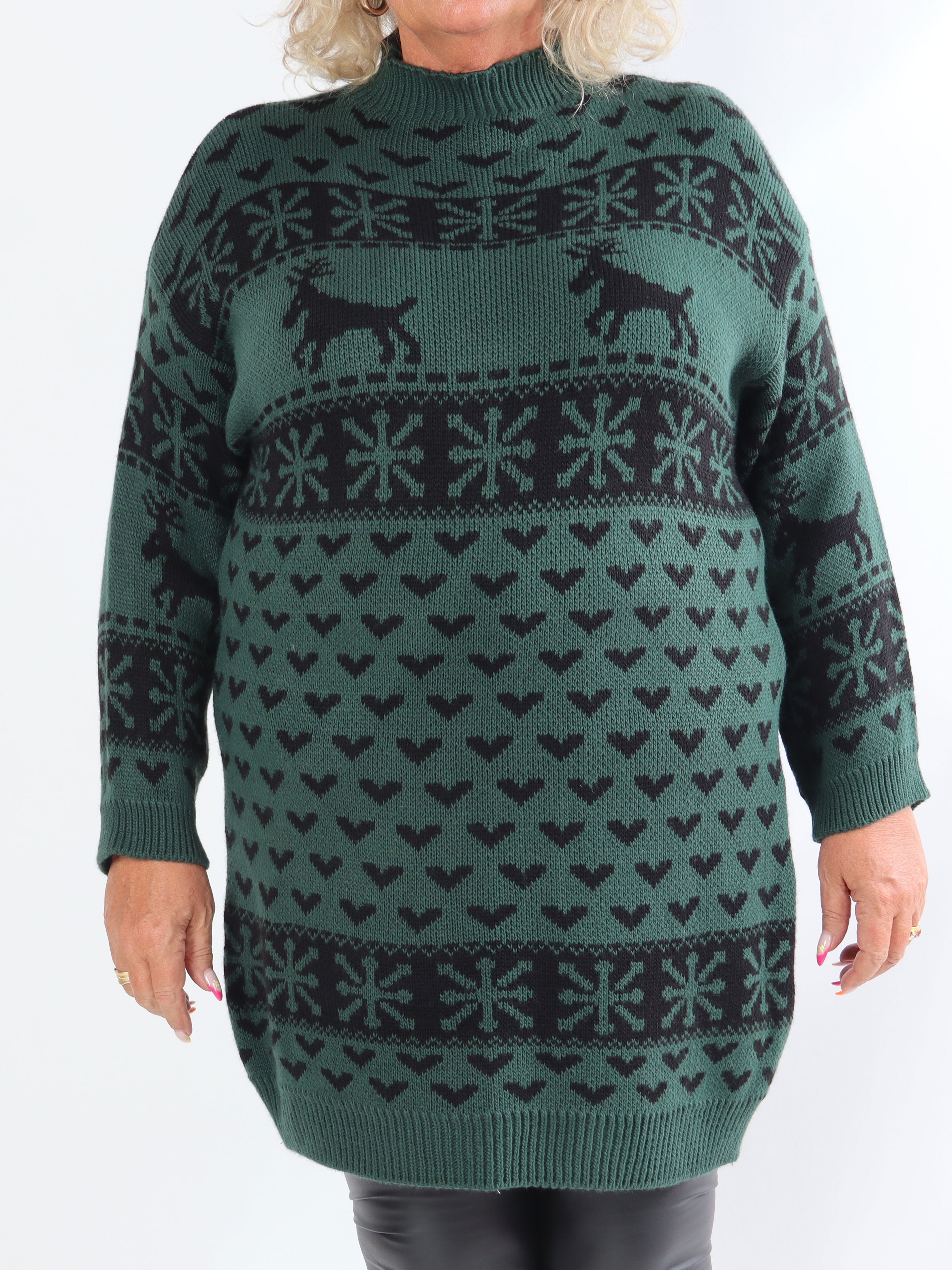 Rudolf - Sød plus size strikkjole med julemotiver