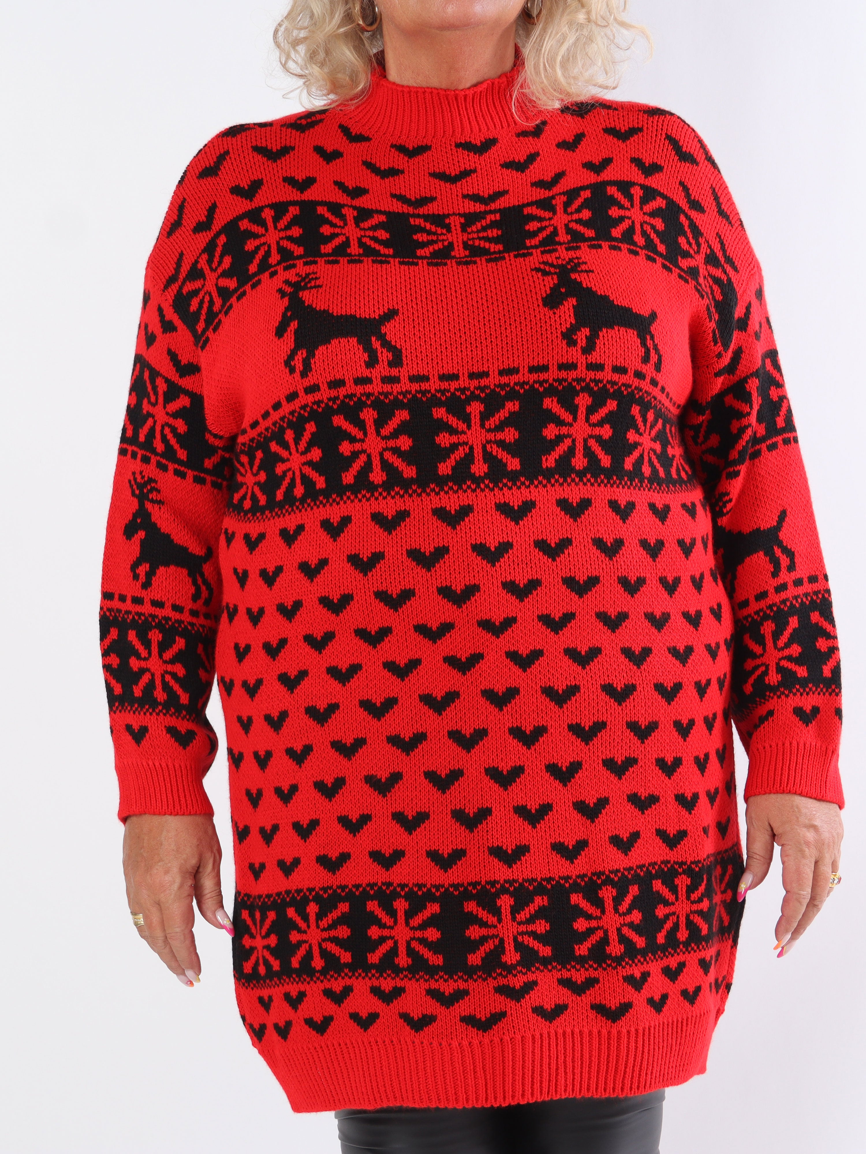 Rudolf - Sød plus size strikkjole med julemotiver