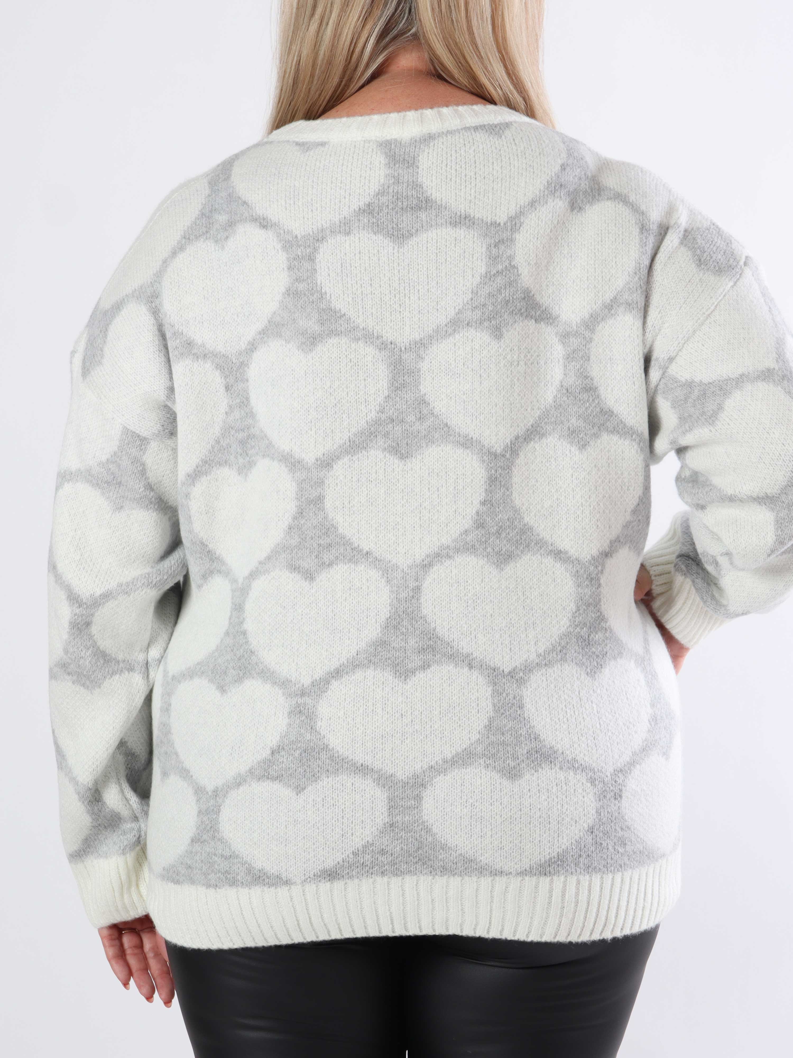 Saidy - Tyk plus size strikbluse med hjerter