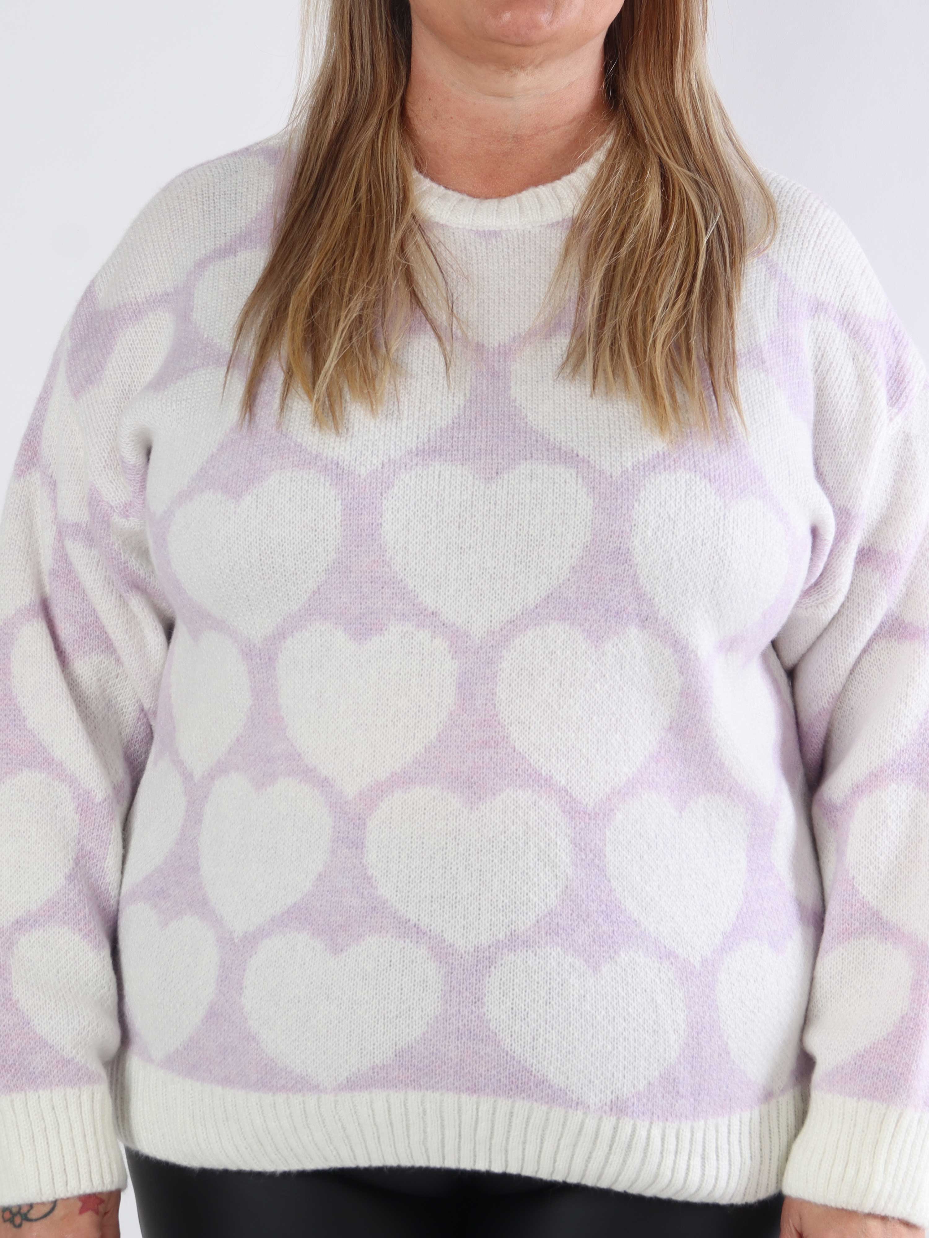 Saidy - Tyk plus size strikbluse med hjerter