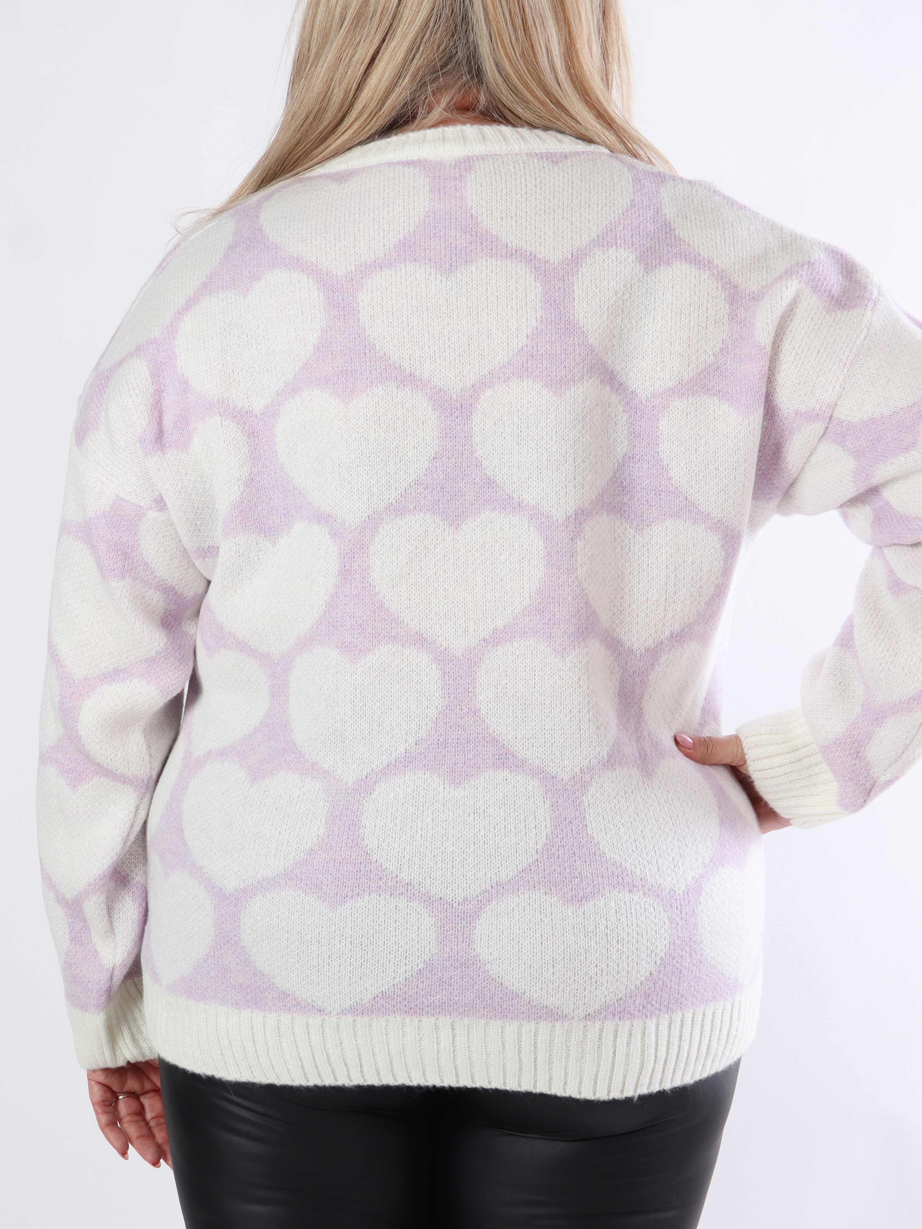 Saidy - Tyk plus size strikbluse med hjerter