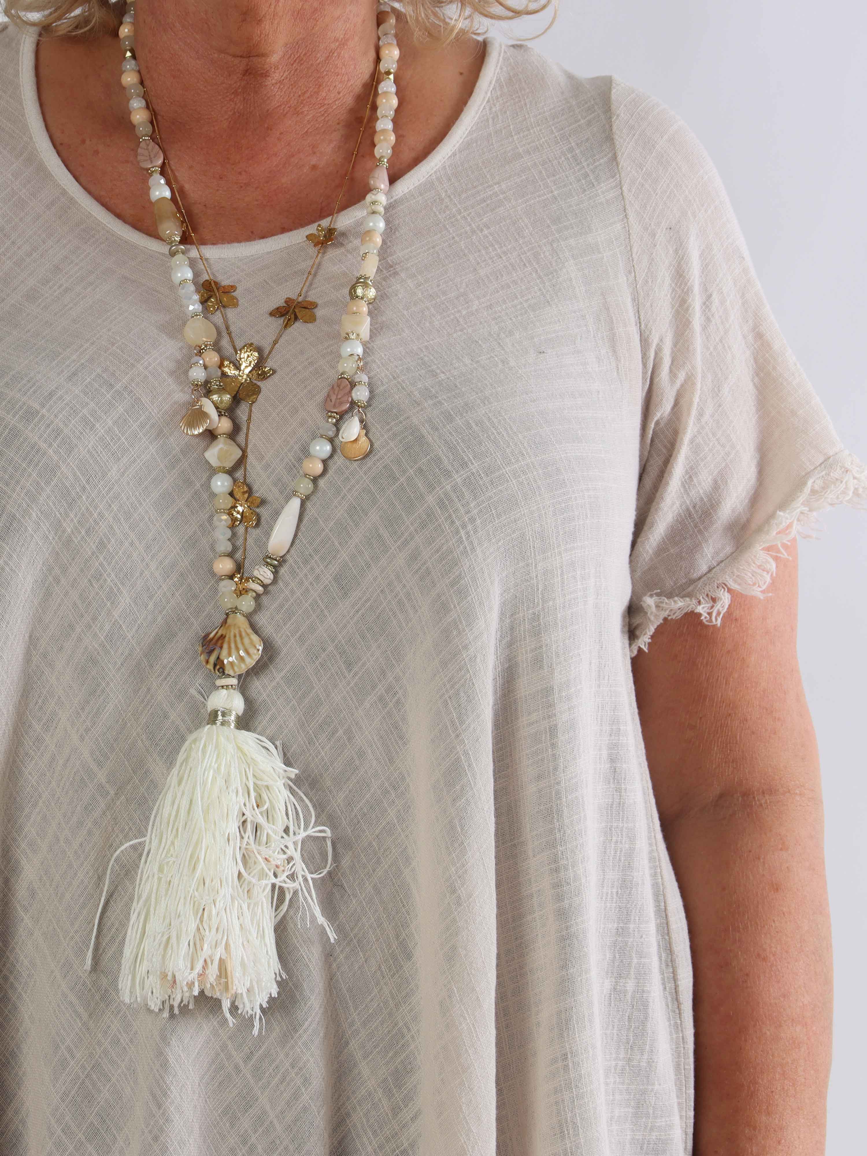 Slone - Plus size bomuldskjole i hørlignende stof med frynsekant forneden og ved ærmer