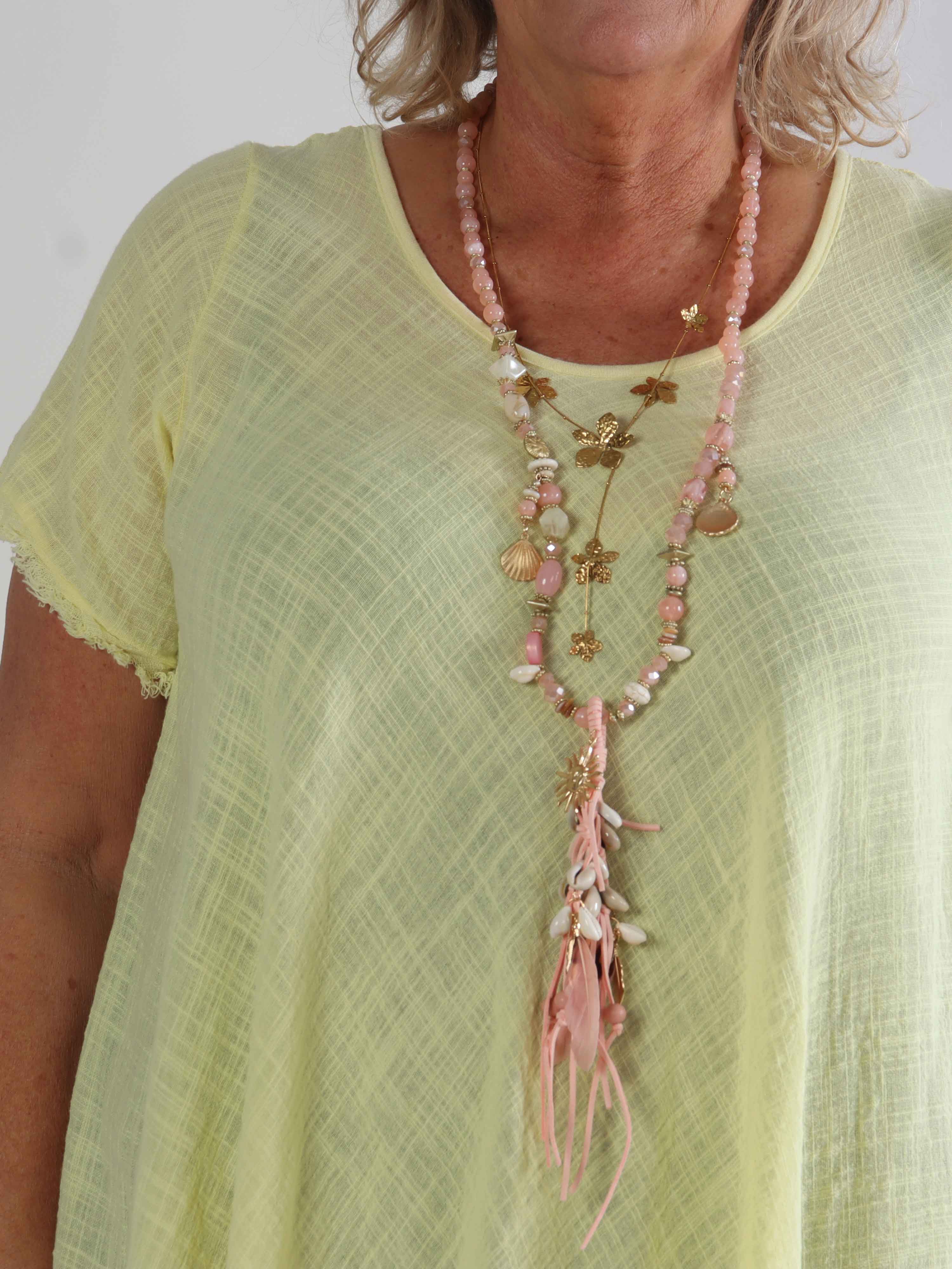 Slone - Plus size bomuldskjole i hørlignende stof med frynsekant forneden og ved ærmer