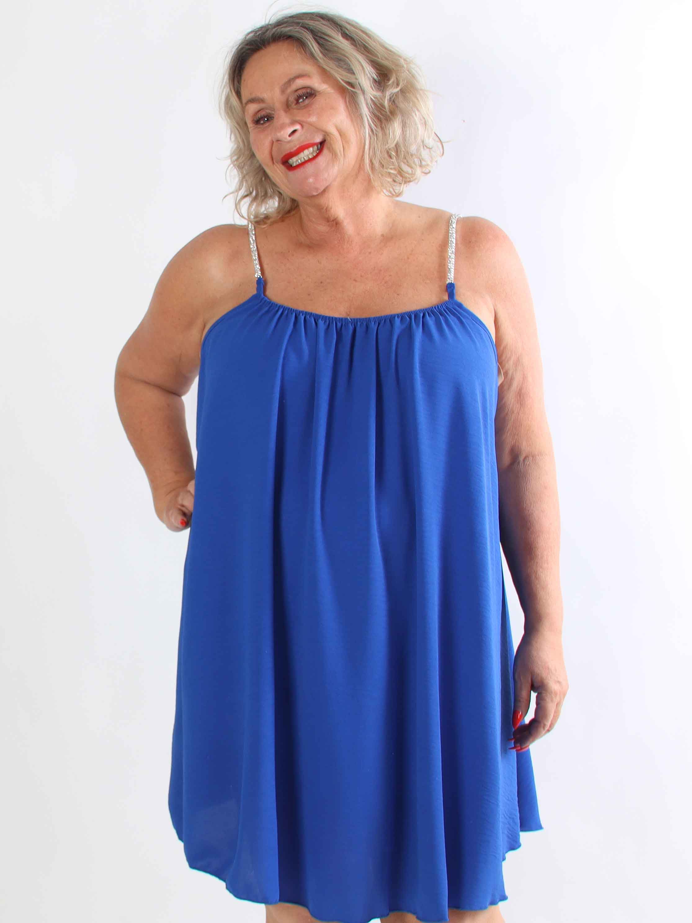 Sunara - Plus size stropkjole i blød viskose med fine similisten på stropperne