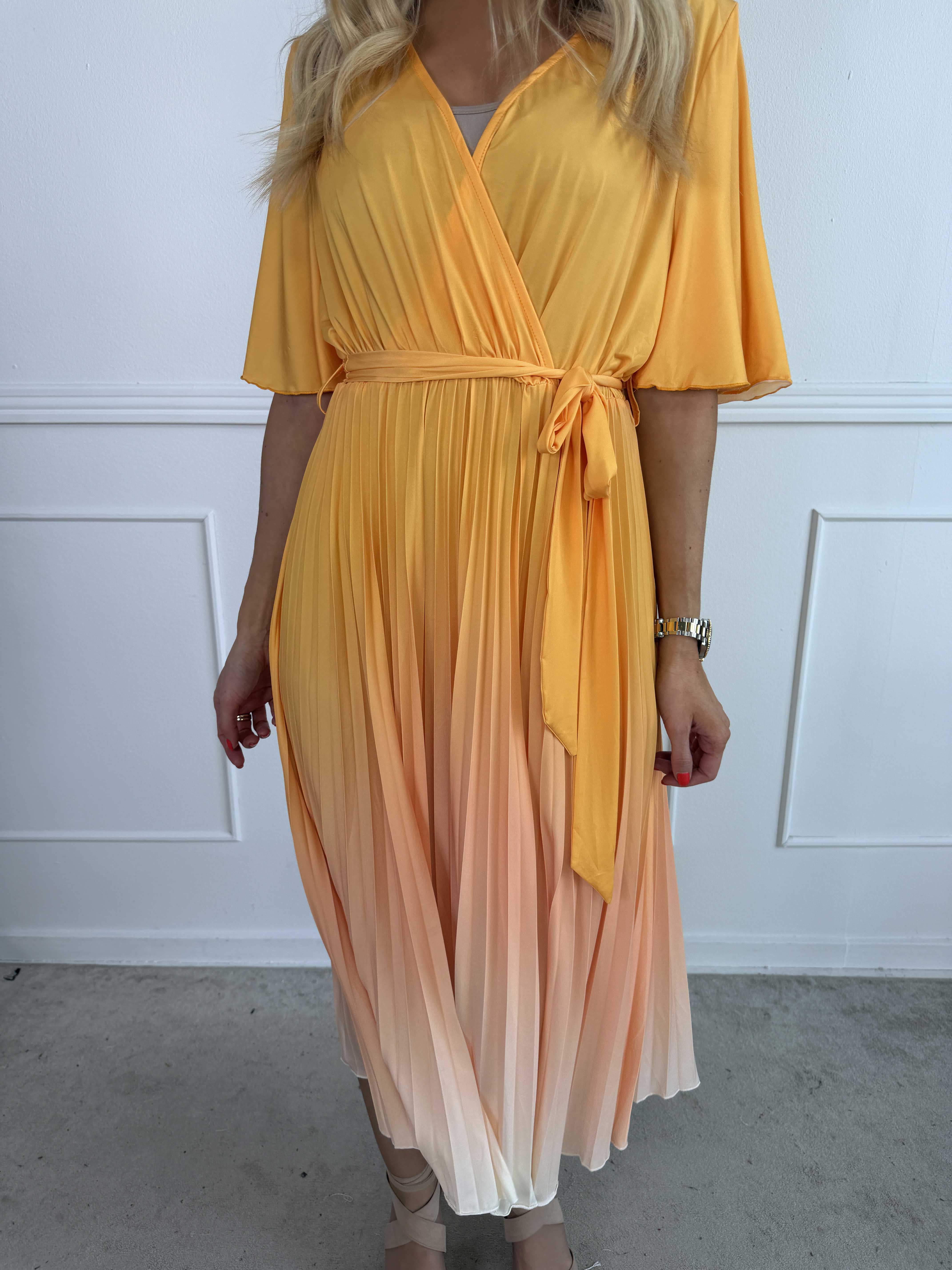 Toledo Fade - Fin elastisk flerfarvet kjole med plisseret skørt