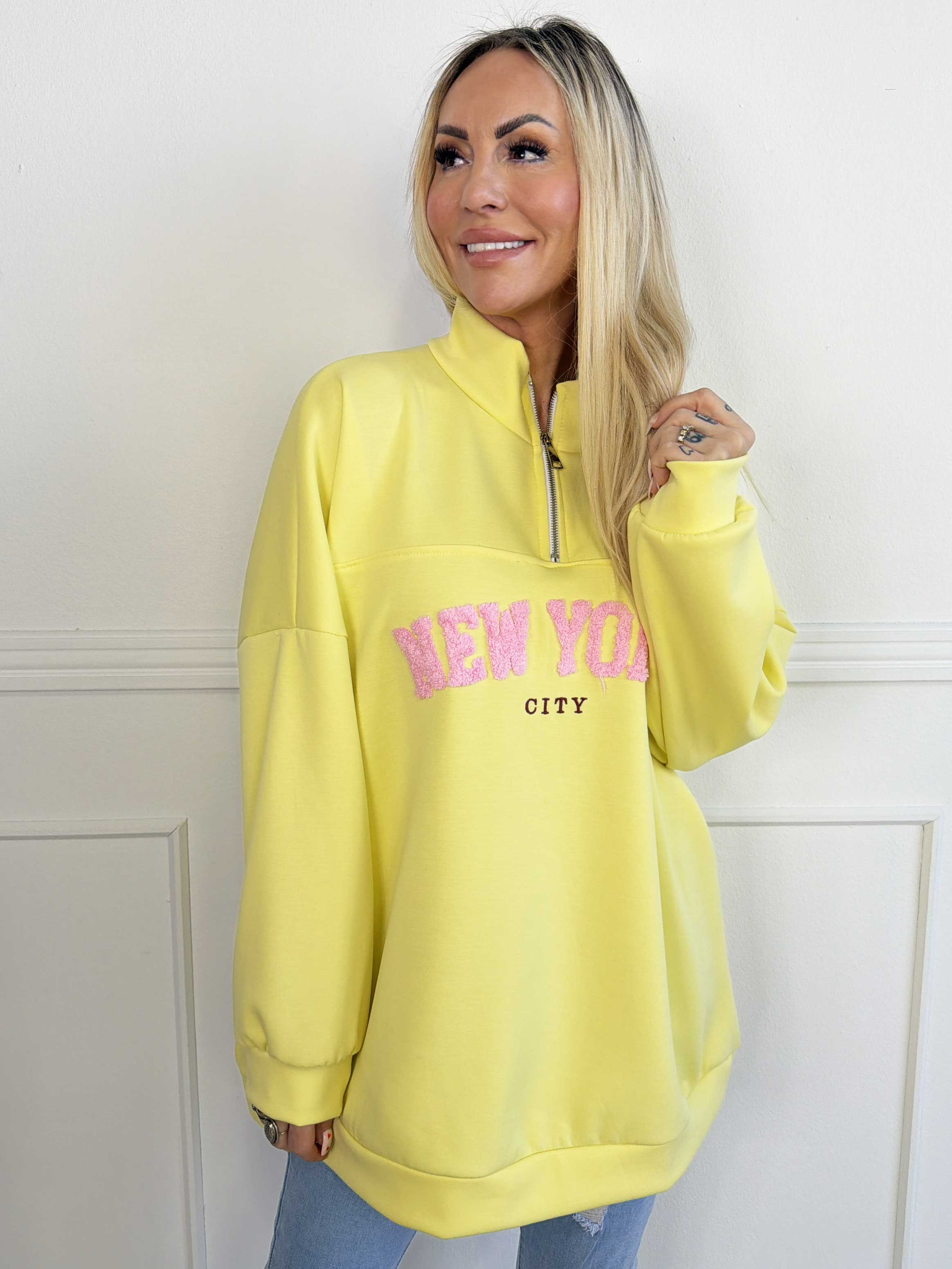 Tracy - Sweatshirt med lynlås og NEW YORK detalje