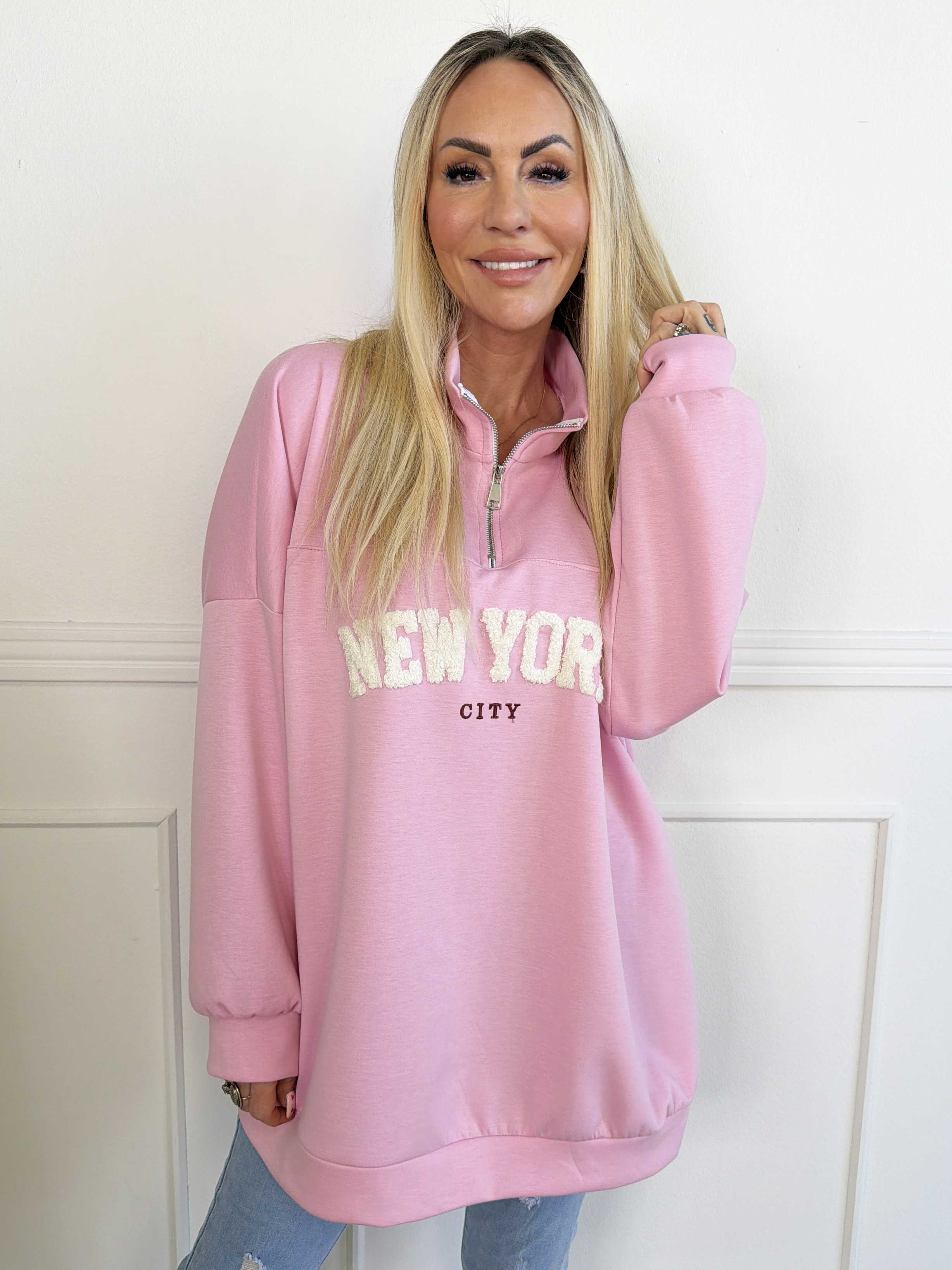 Tracy - Sweatshirt med lynlås og NEW YORK detalje