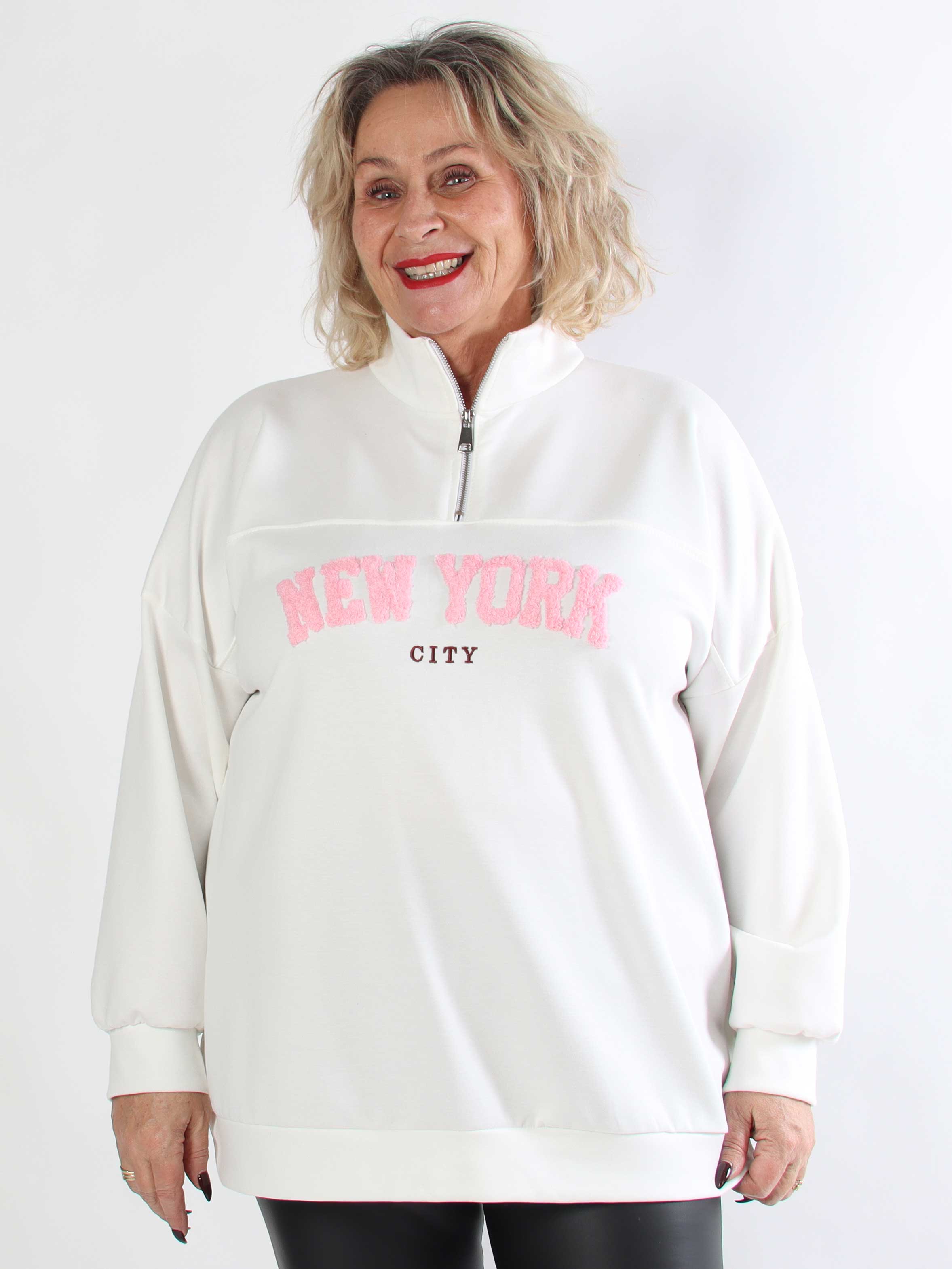 Tracy - Plus size s weatshirt med lynlås og NEW YORK detalje