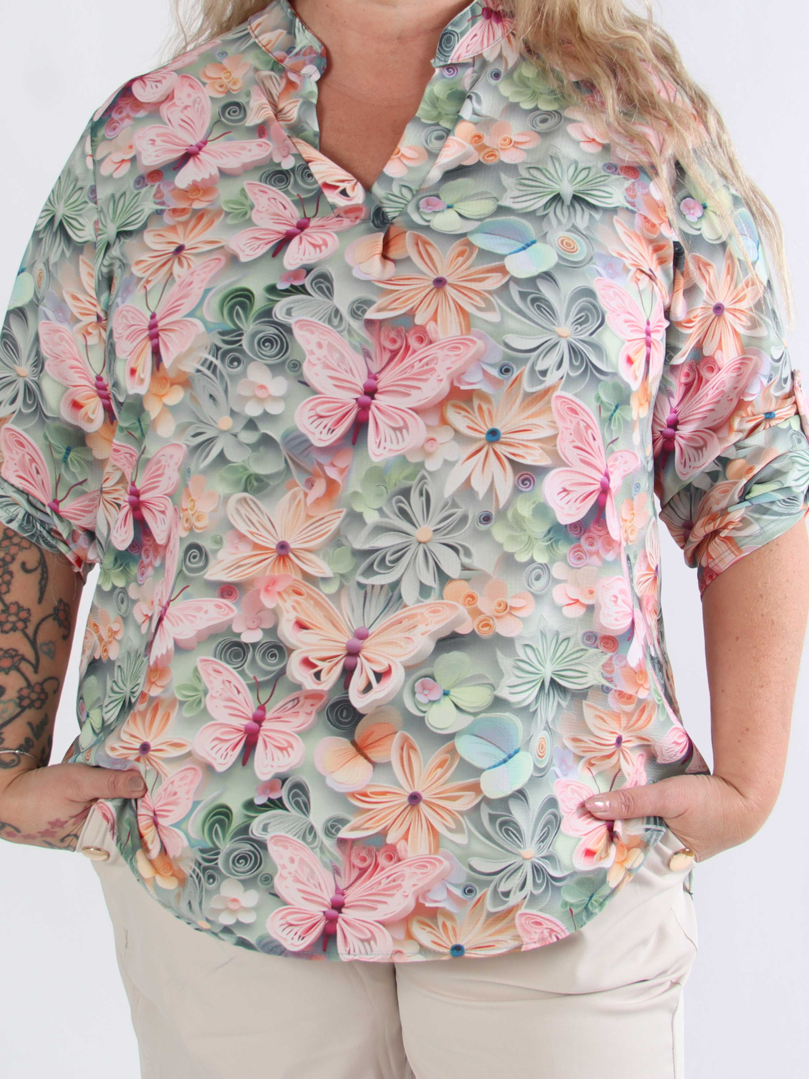 Vanesa Butterfly - Plus size tunika i viskose med sommerfugleprint