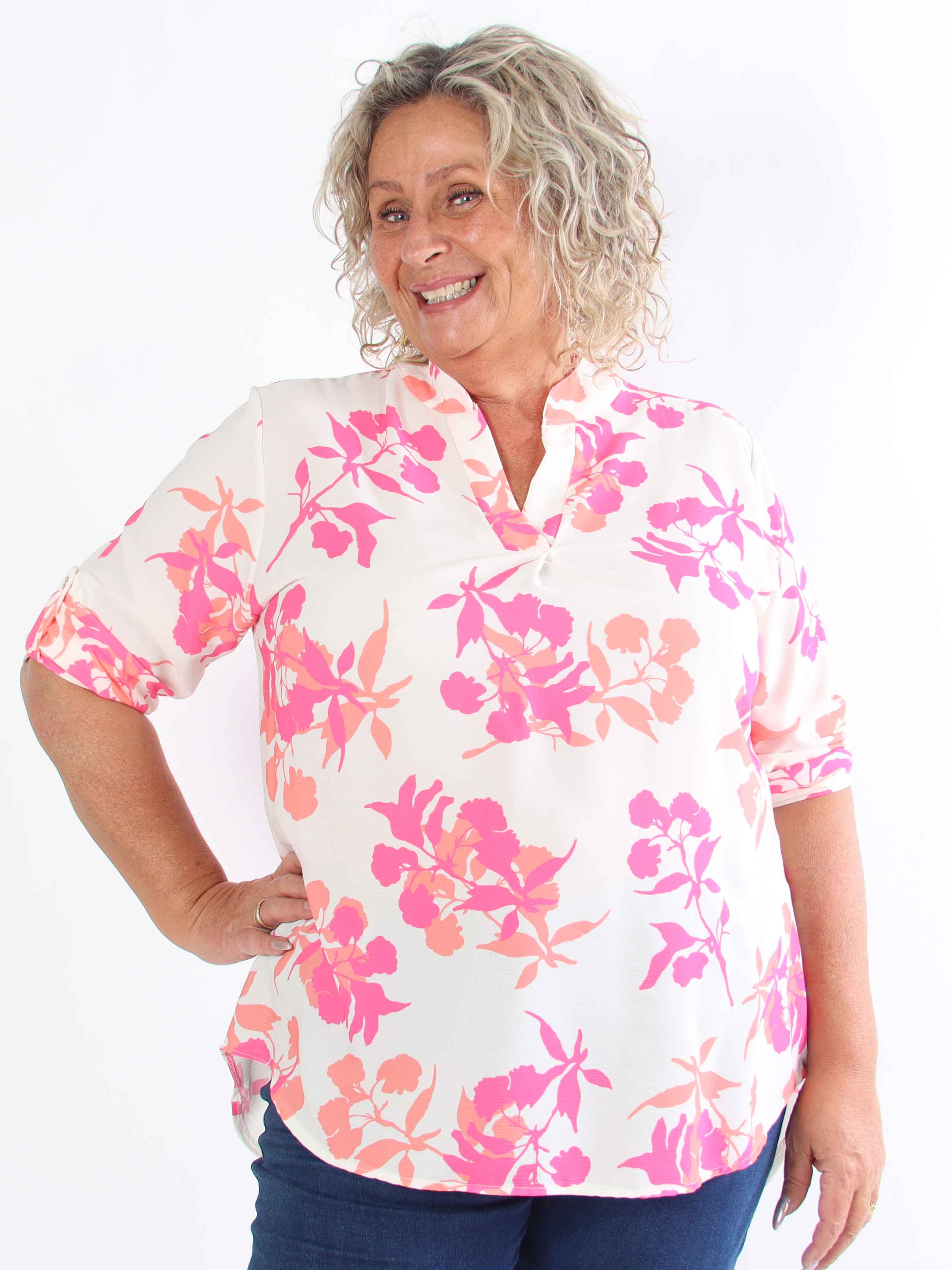 Vanesa Leaf - Let plus size tunika i viskose med bladmotiver