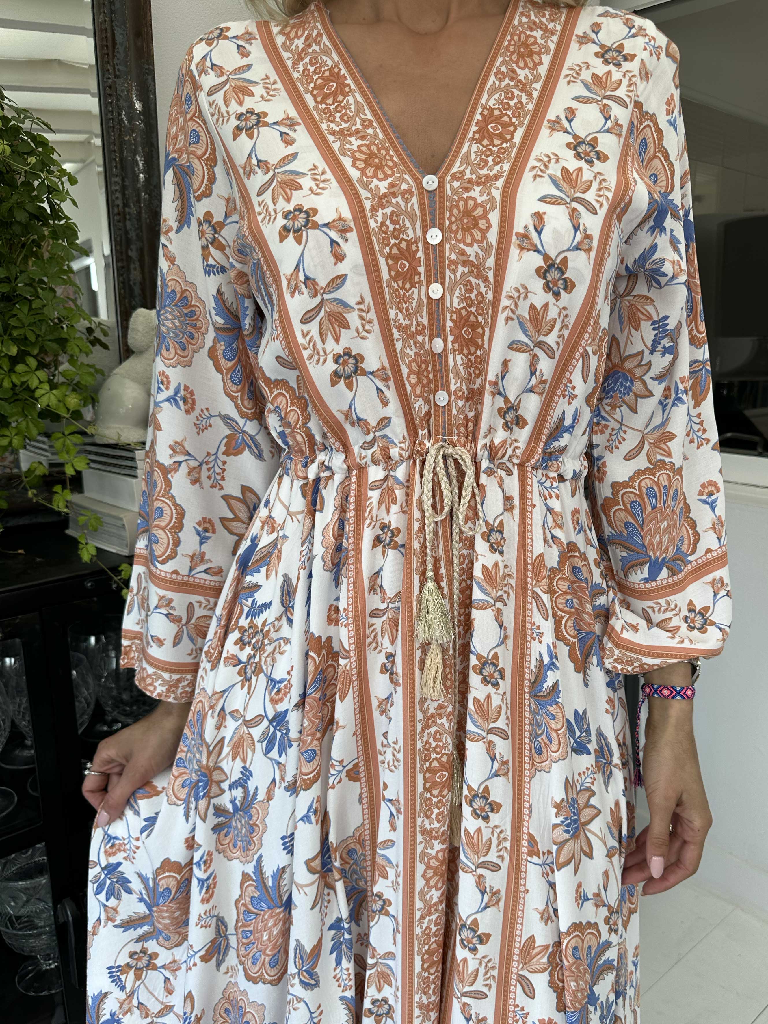 Victoria - Lang sommerkjole med bindebånd i taljen