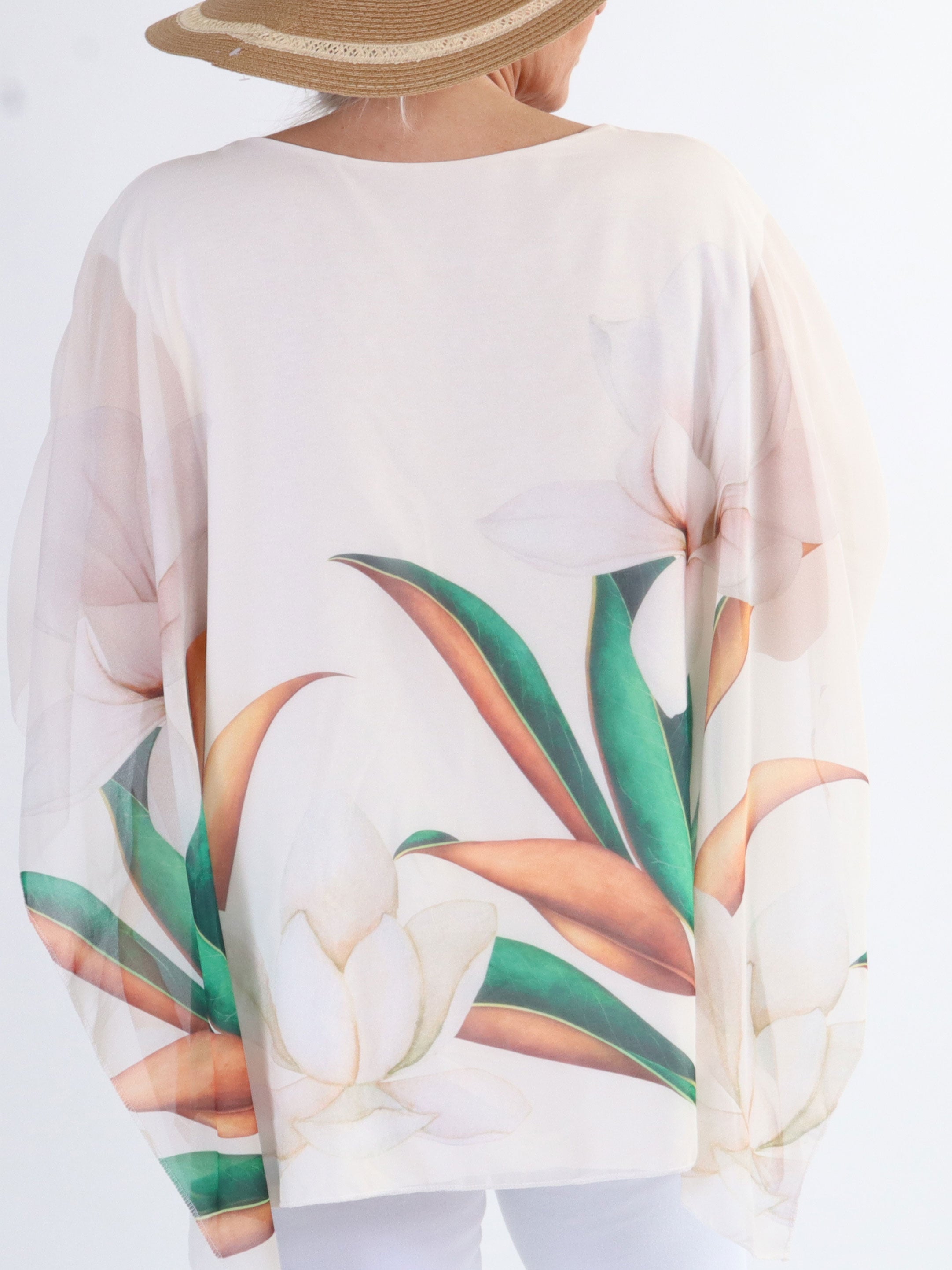 Mian - Farverig plus size tunika med chiffonlag