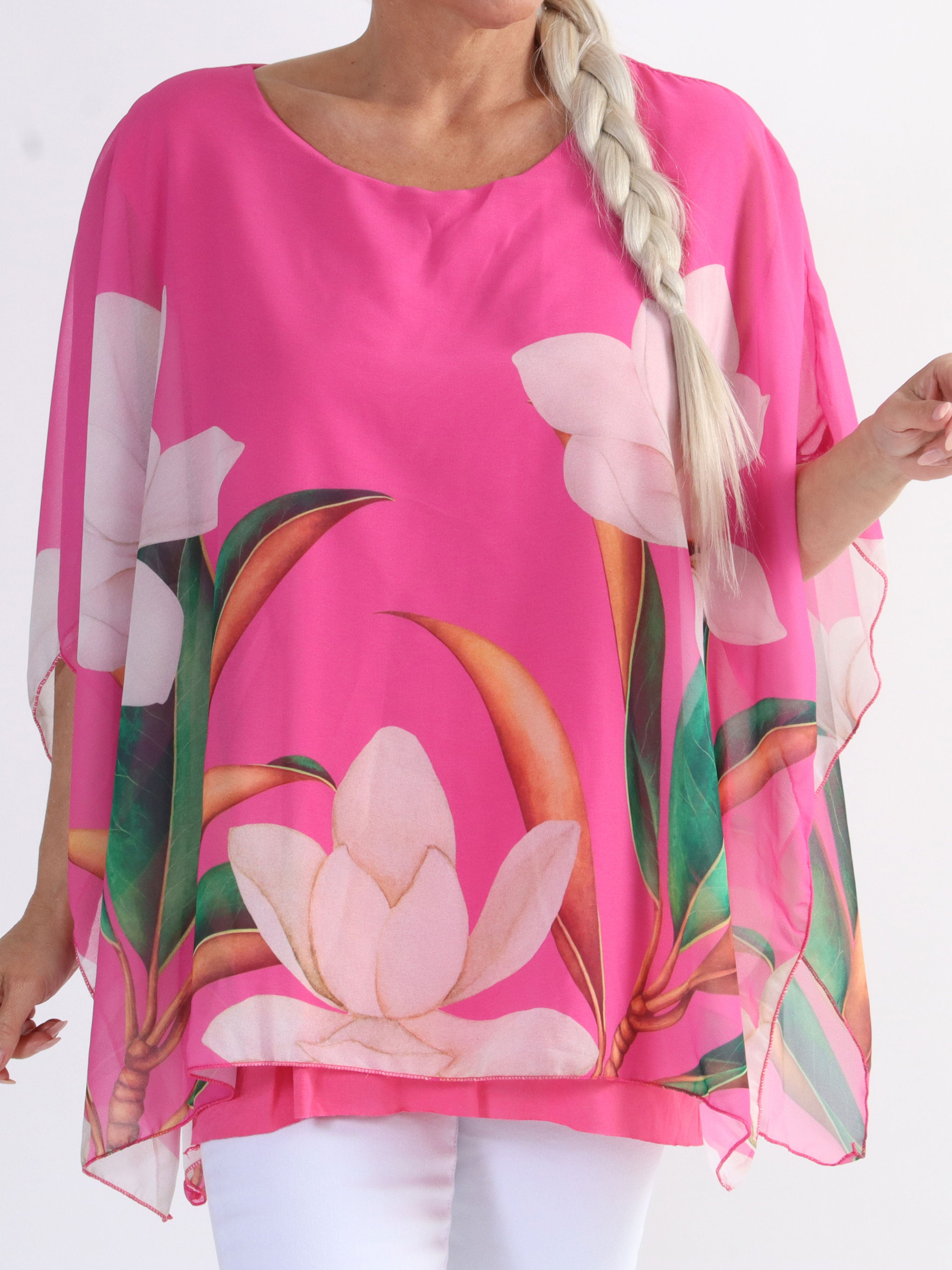 Mian - Farverig plus size tunika med chiffonlag