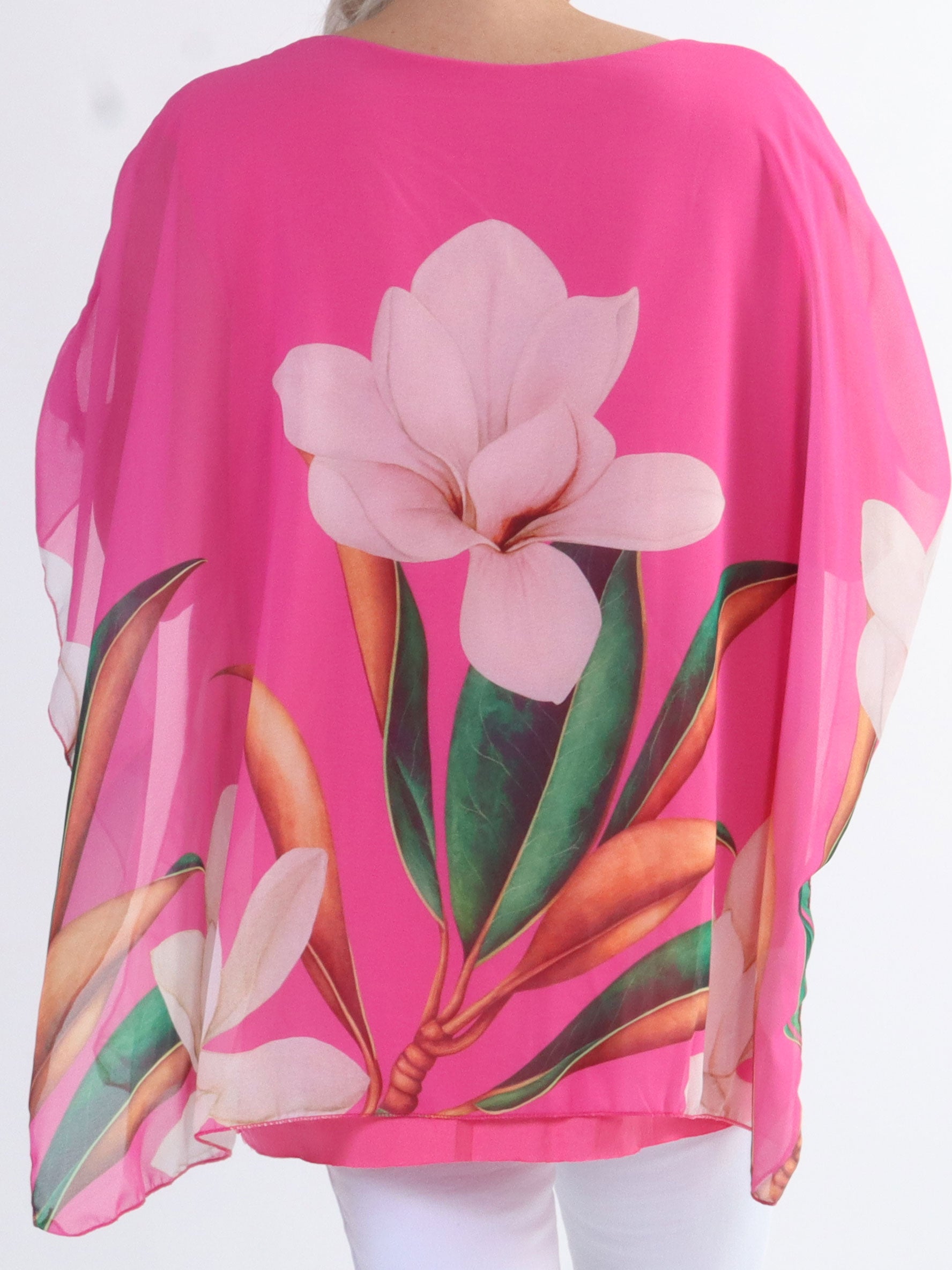 Mian - Farverig plus size tunika med chiffonlag