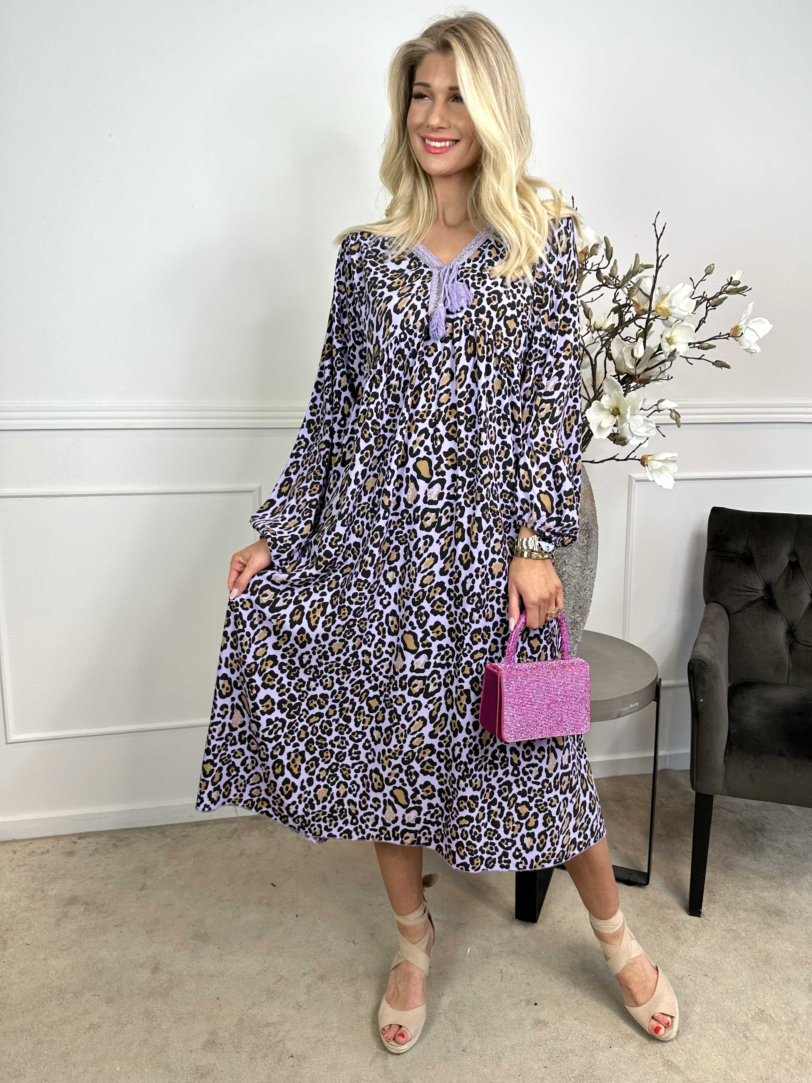 Rebecca - Lang tunikakjole i leopardprint