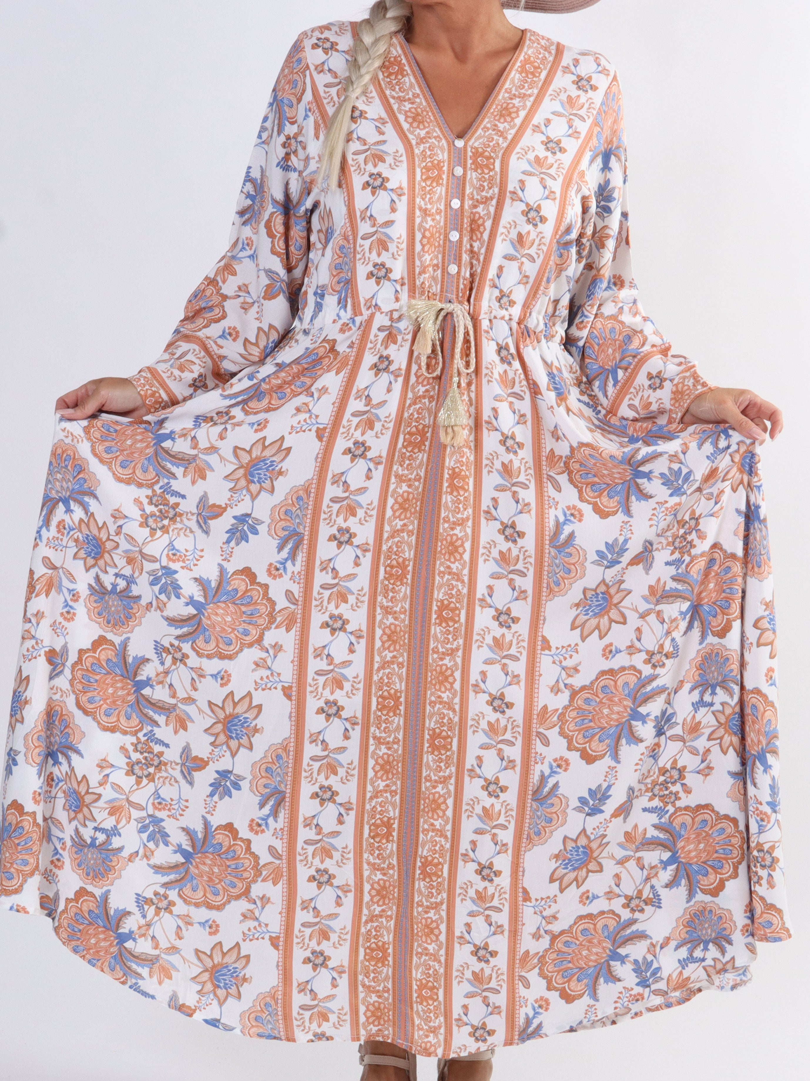 Victoria - Lang sommerkjole med bindebånd i taljen