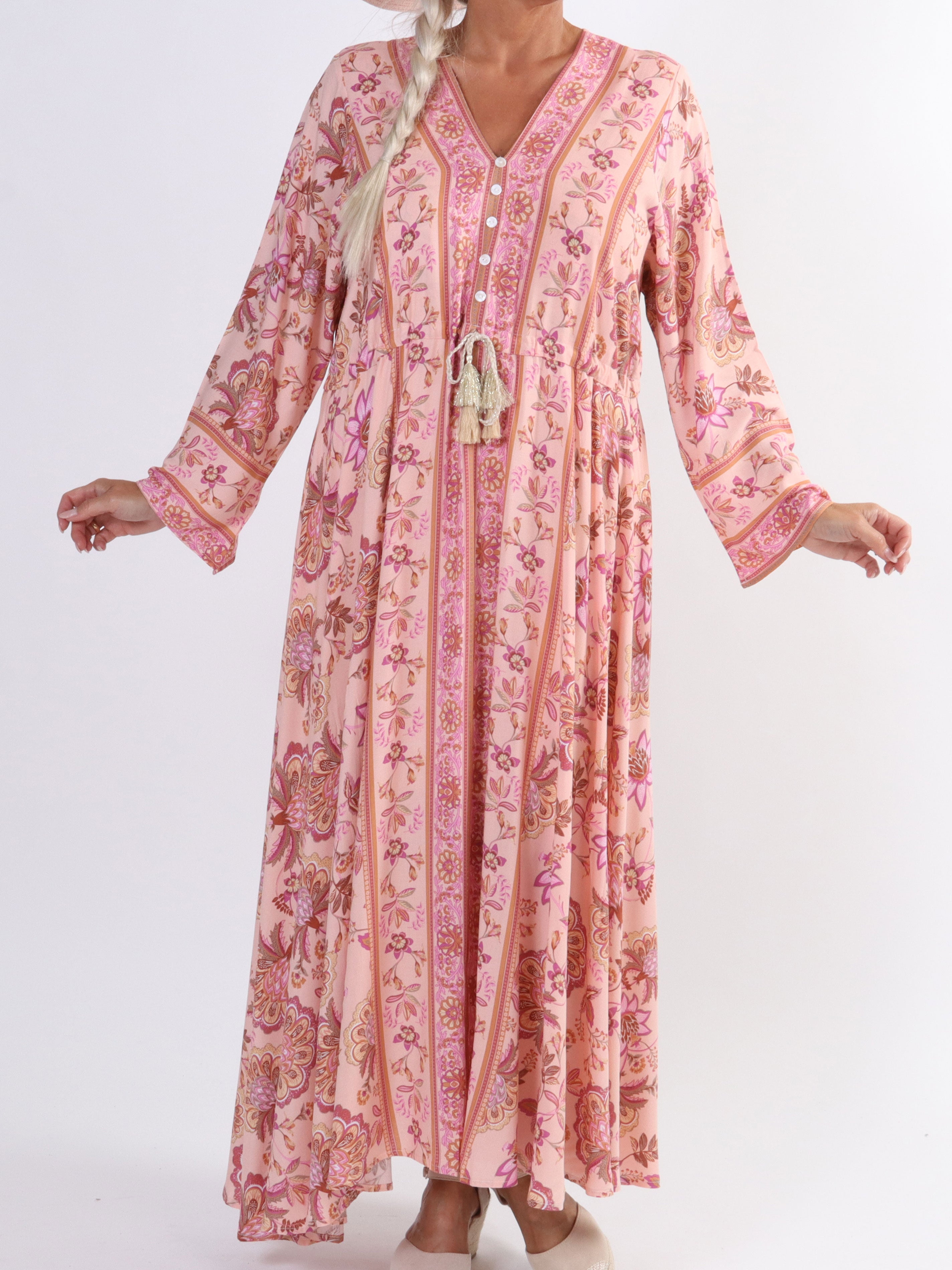 Victoria - Lang sommerkjole med bindebånd i taljen