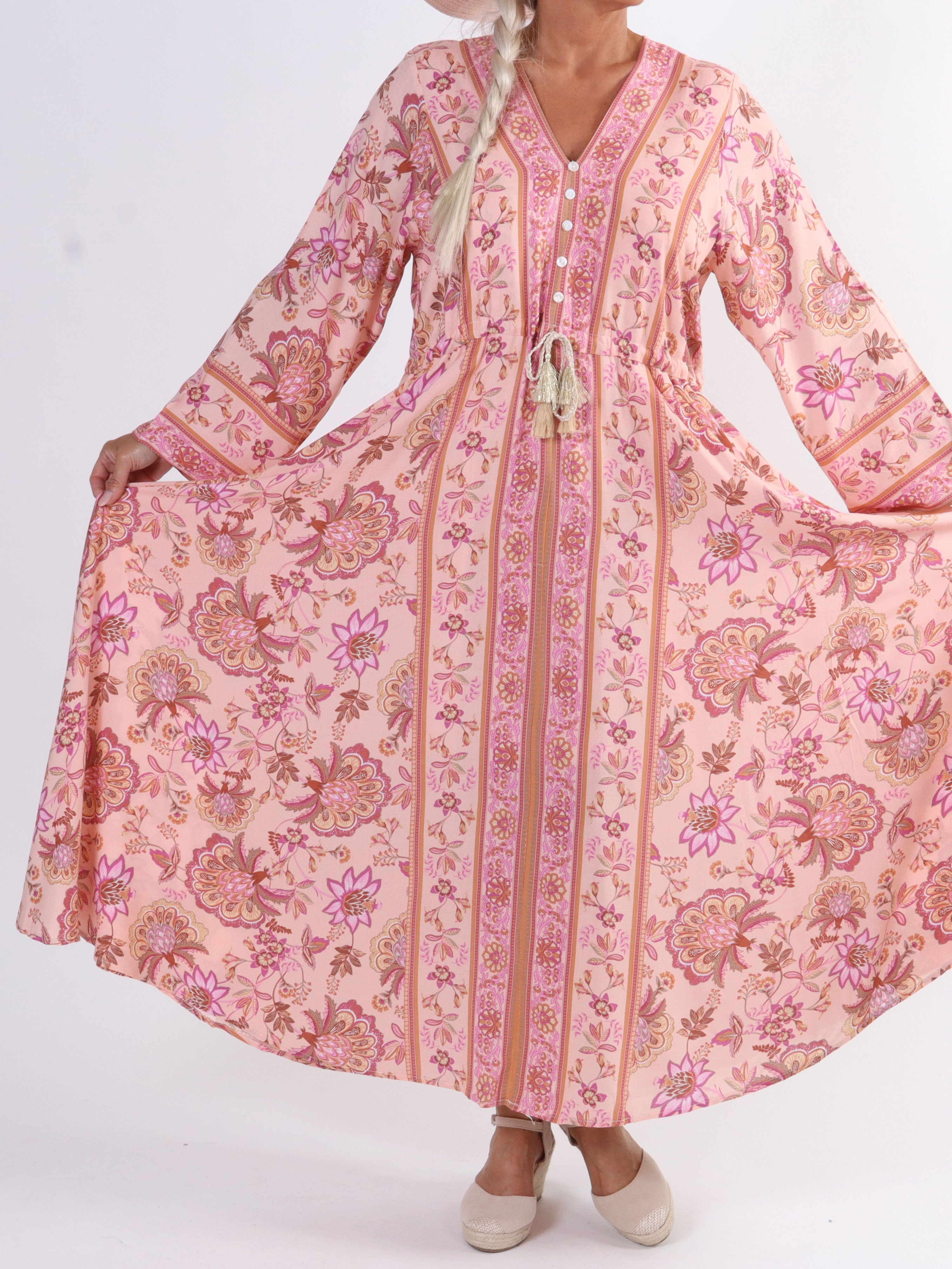 Victoria - Lang sommerkjole med bindebånd i taljen