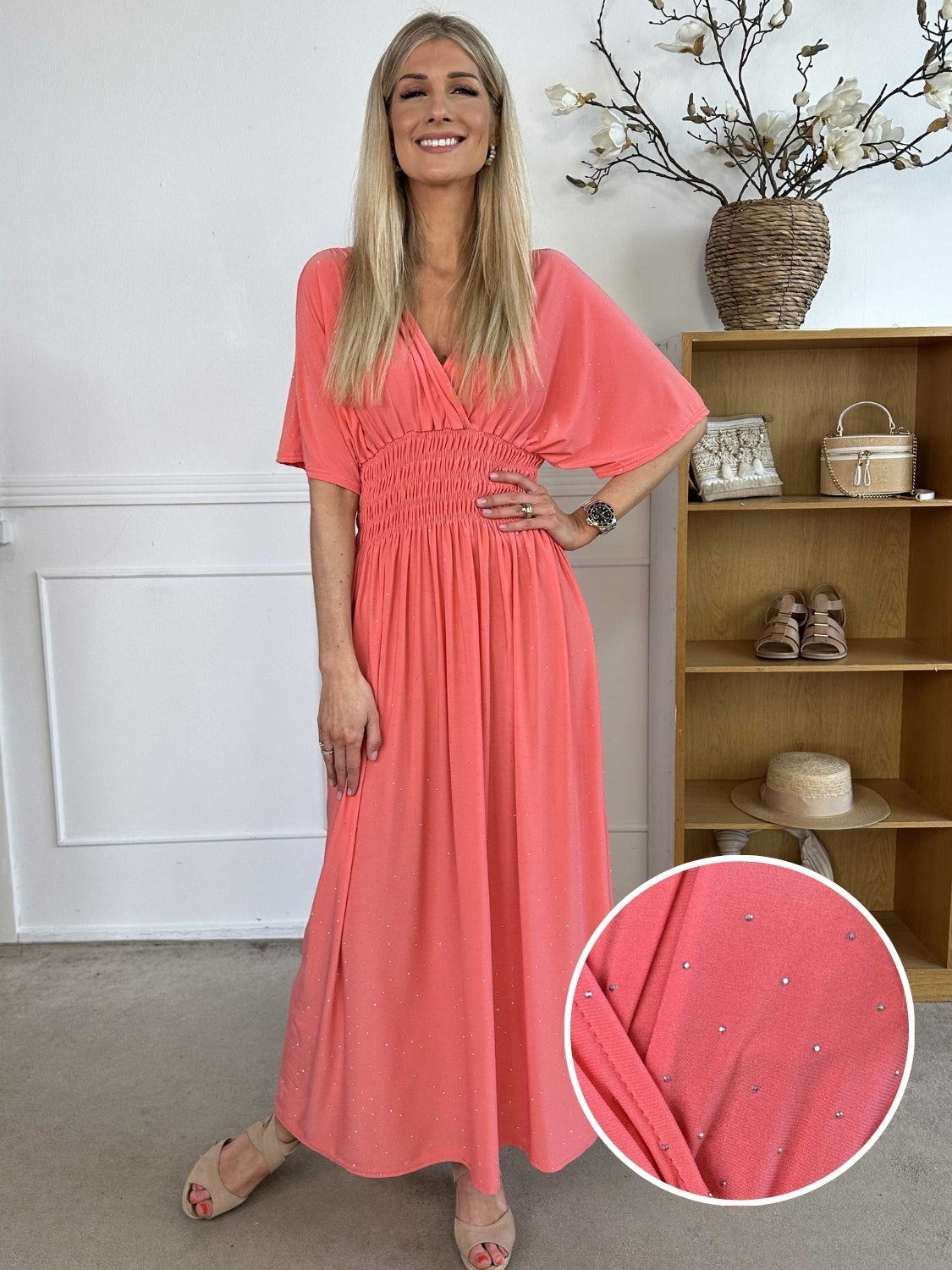 Pams Crystal - Lang elastisk kjole med similisten