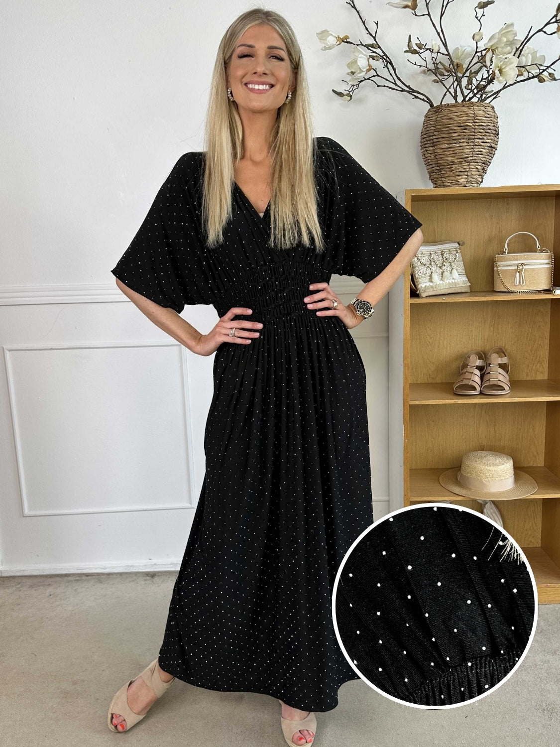 Pams Crystal - Lang elastisk kjole med similisten