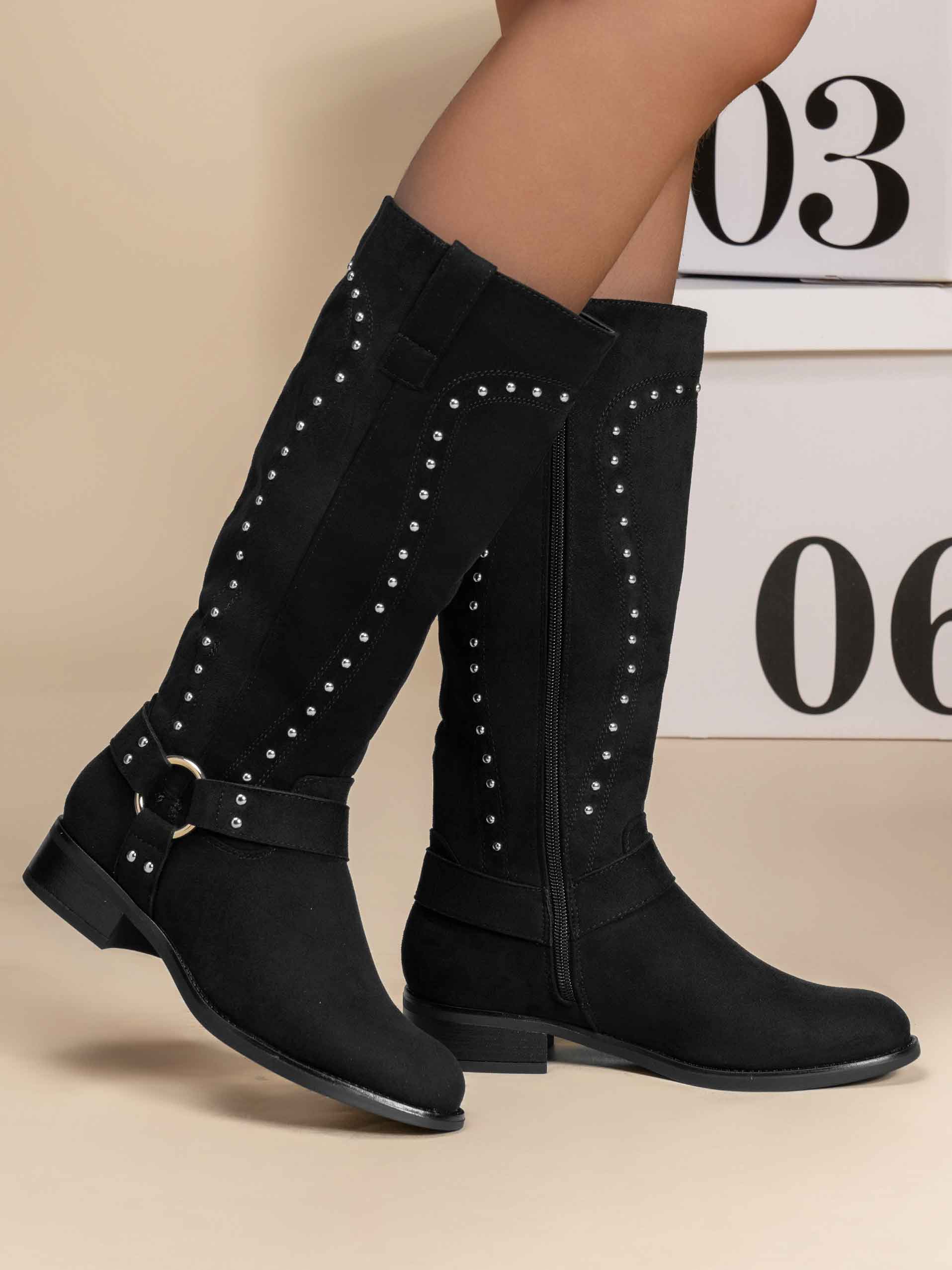 Scottie - Støvler i ruskindslook med sølv nitter