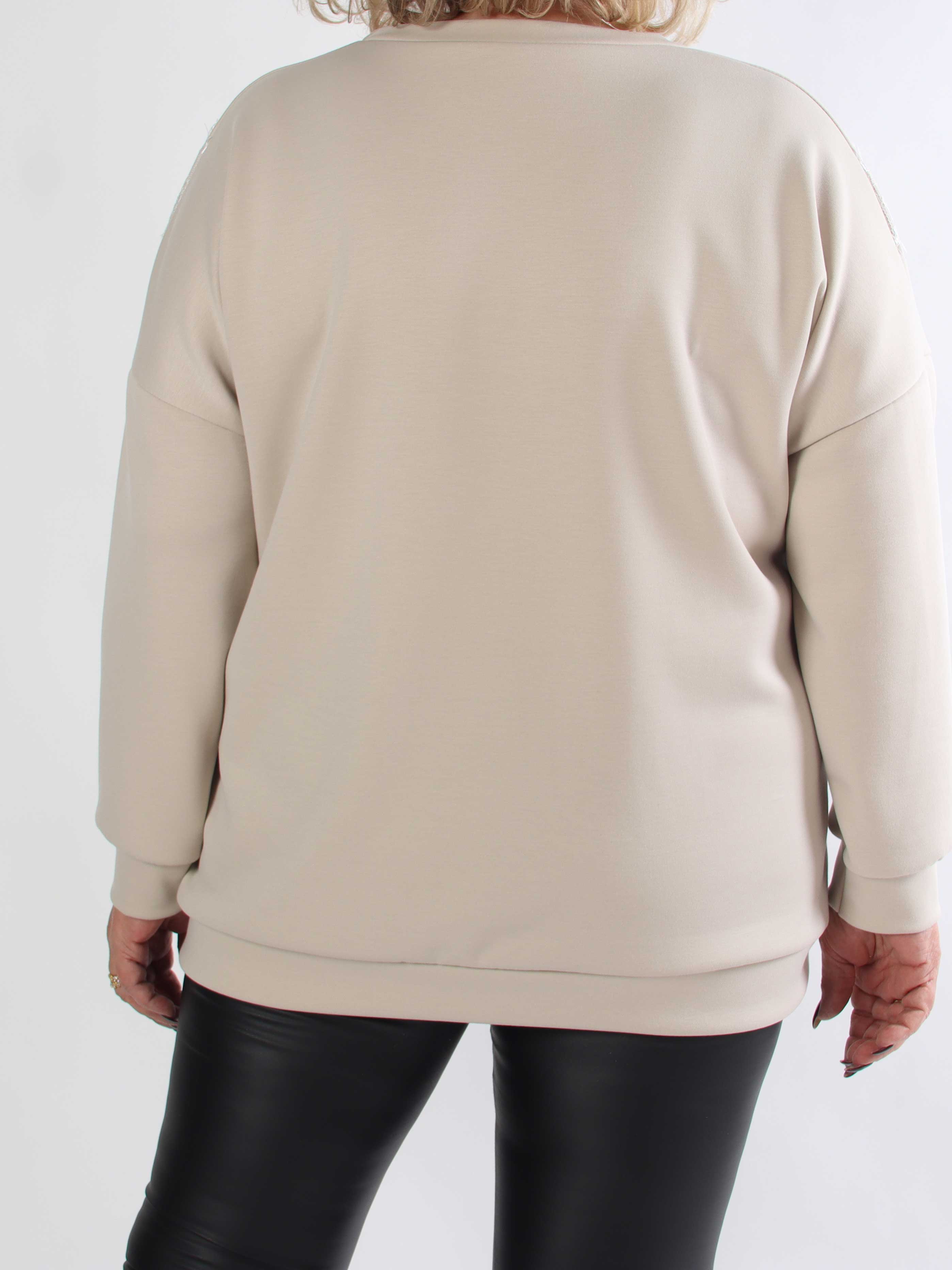 Abbelone - Plus size joggingbluse i viskose med blonde henover brystet