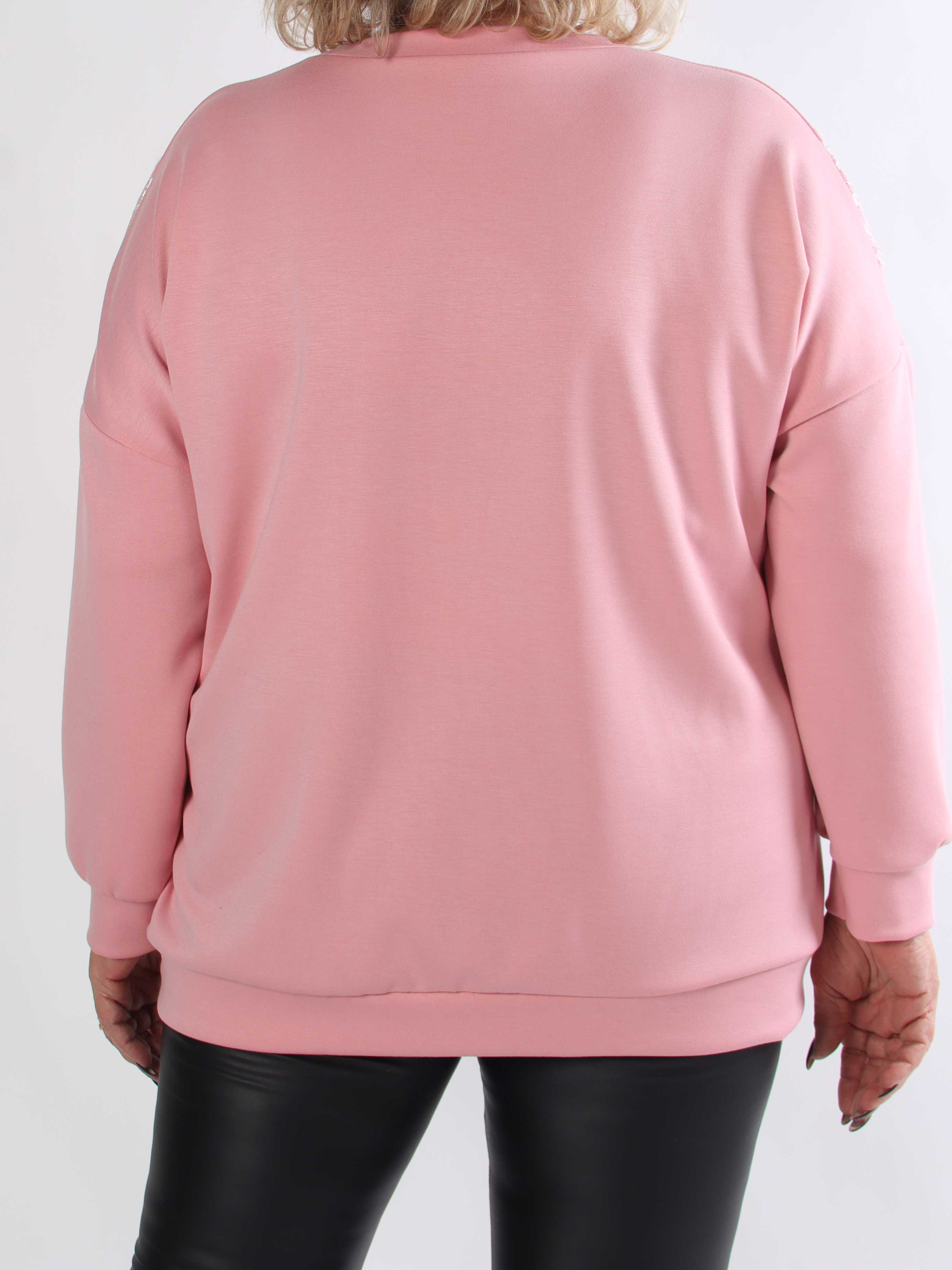 Abbelone - Plus size joggingbluse i viskose med blonde henover brystet