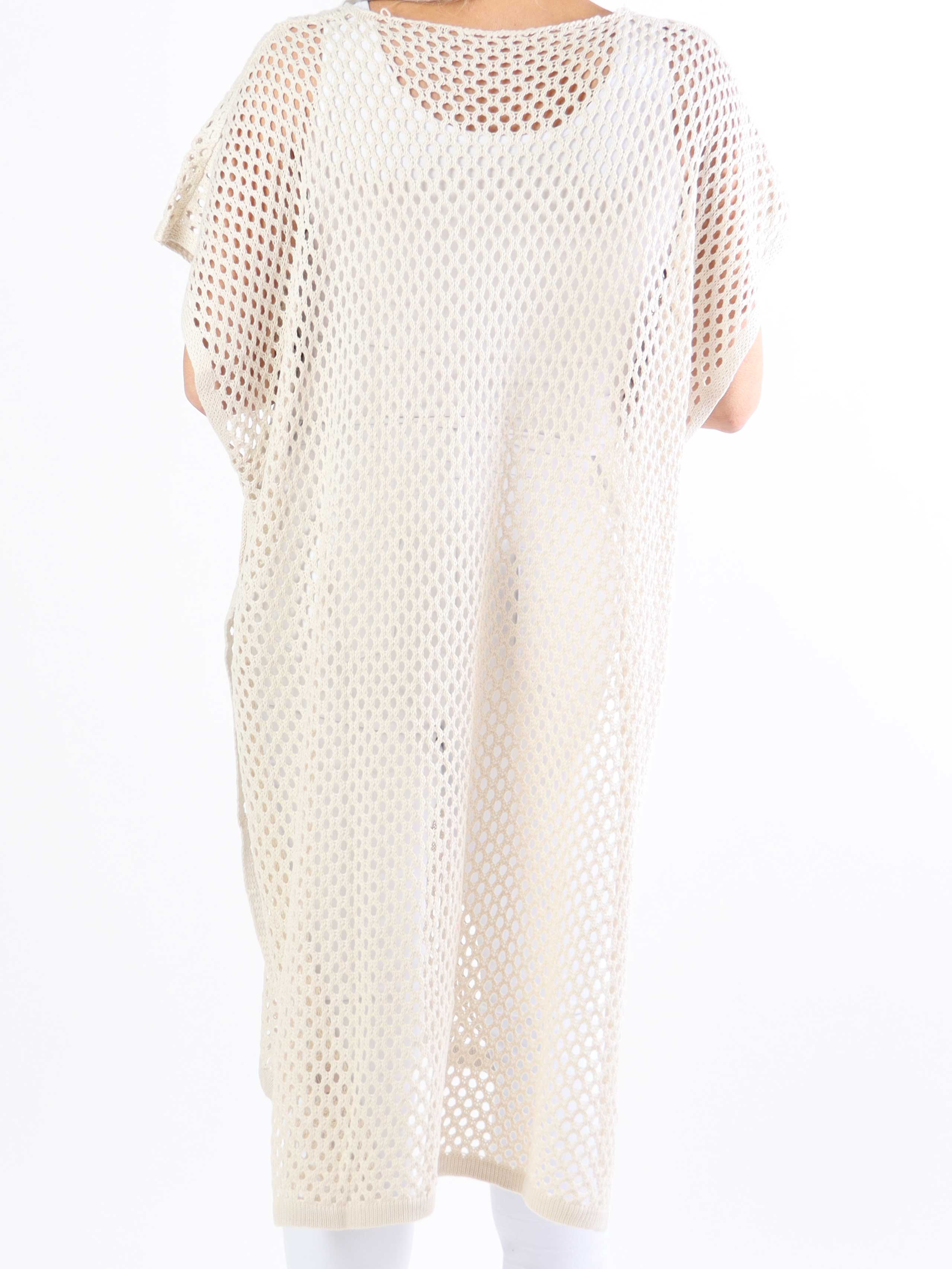 Angelle - Lang plus size tunika i strik med hulmønster