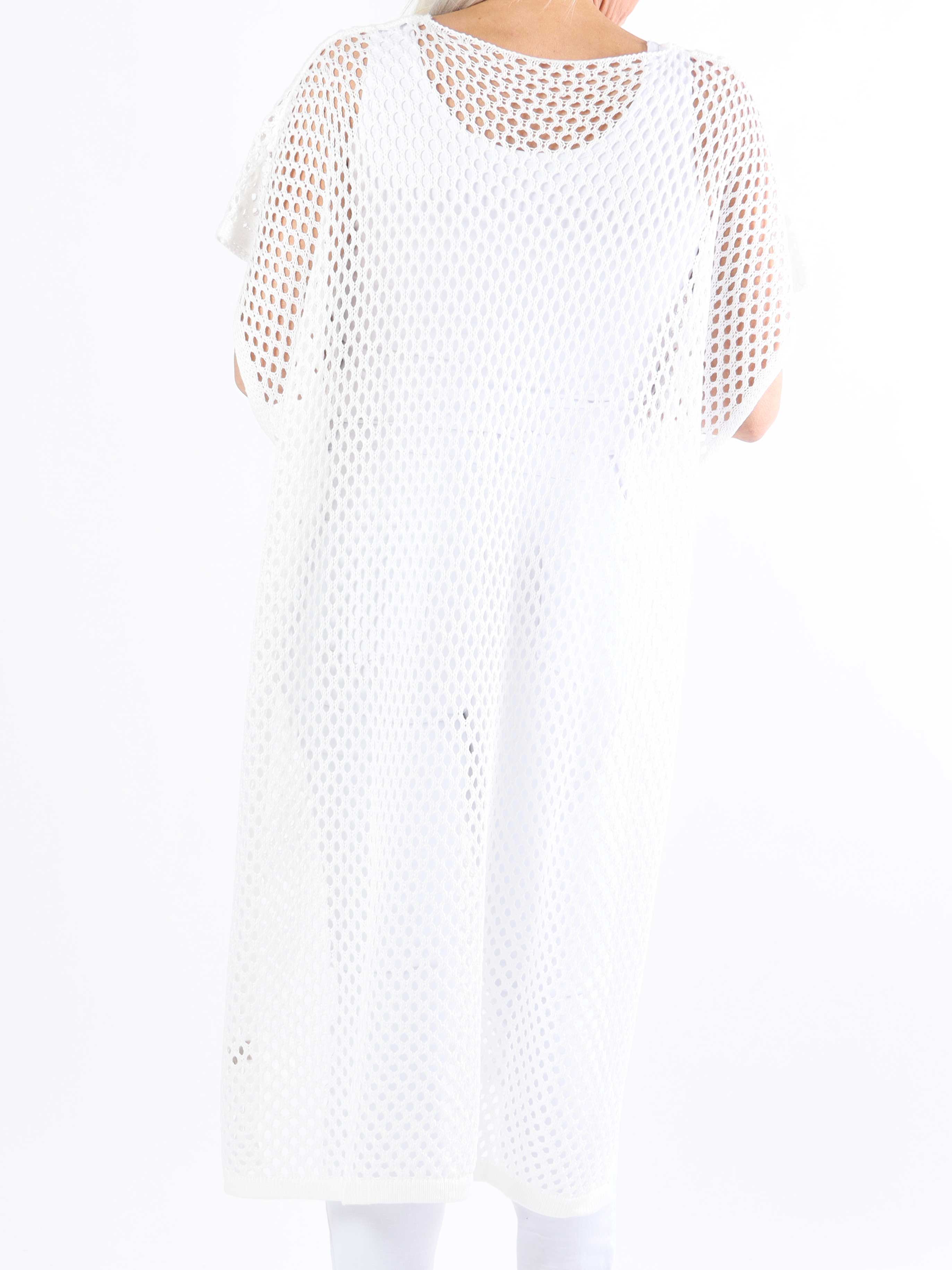 Angelle - Lang plus size tunika i strik med hulmønster