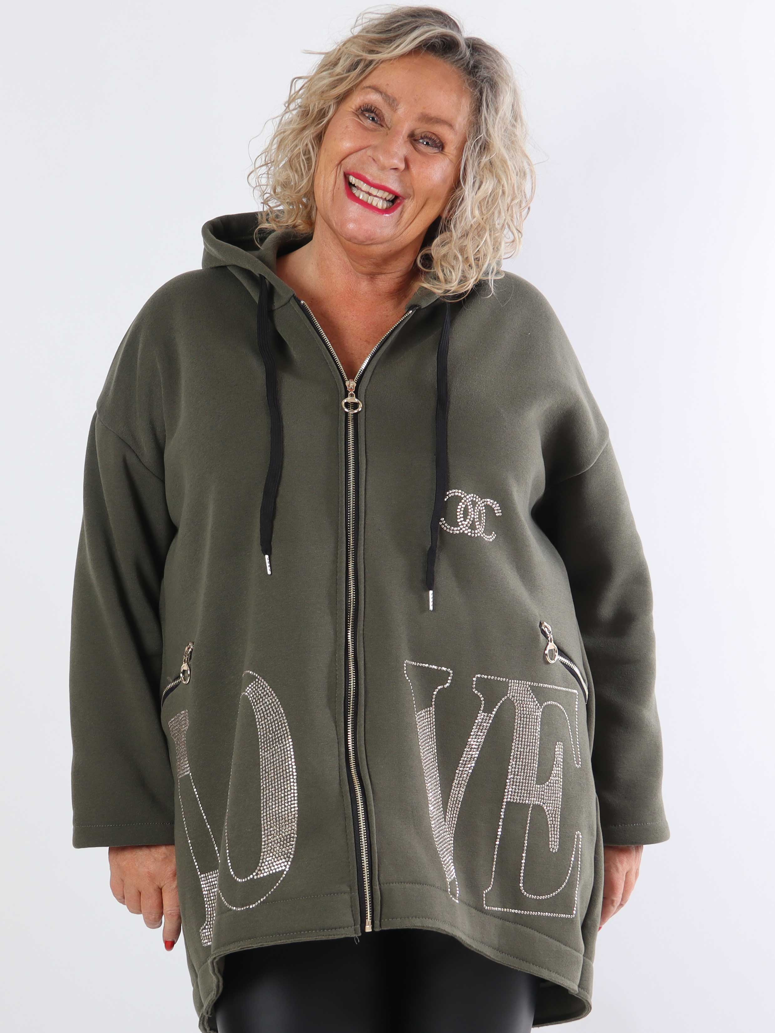 Adea - Blød plus size hoodie med lynlås og similisten