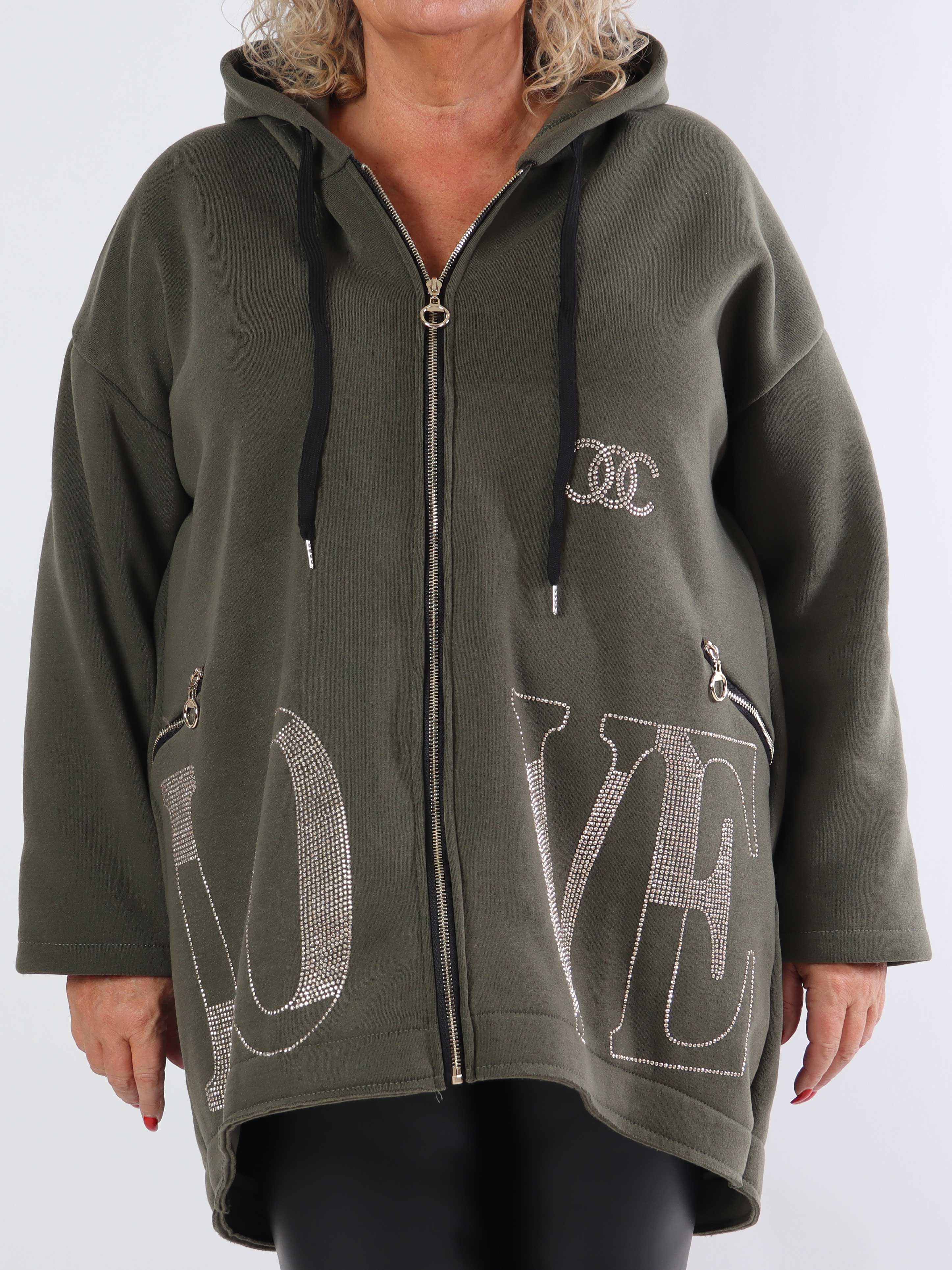 Adea - Blød plus size hoodie med lynlås og similisten