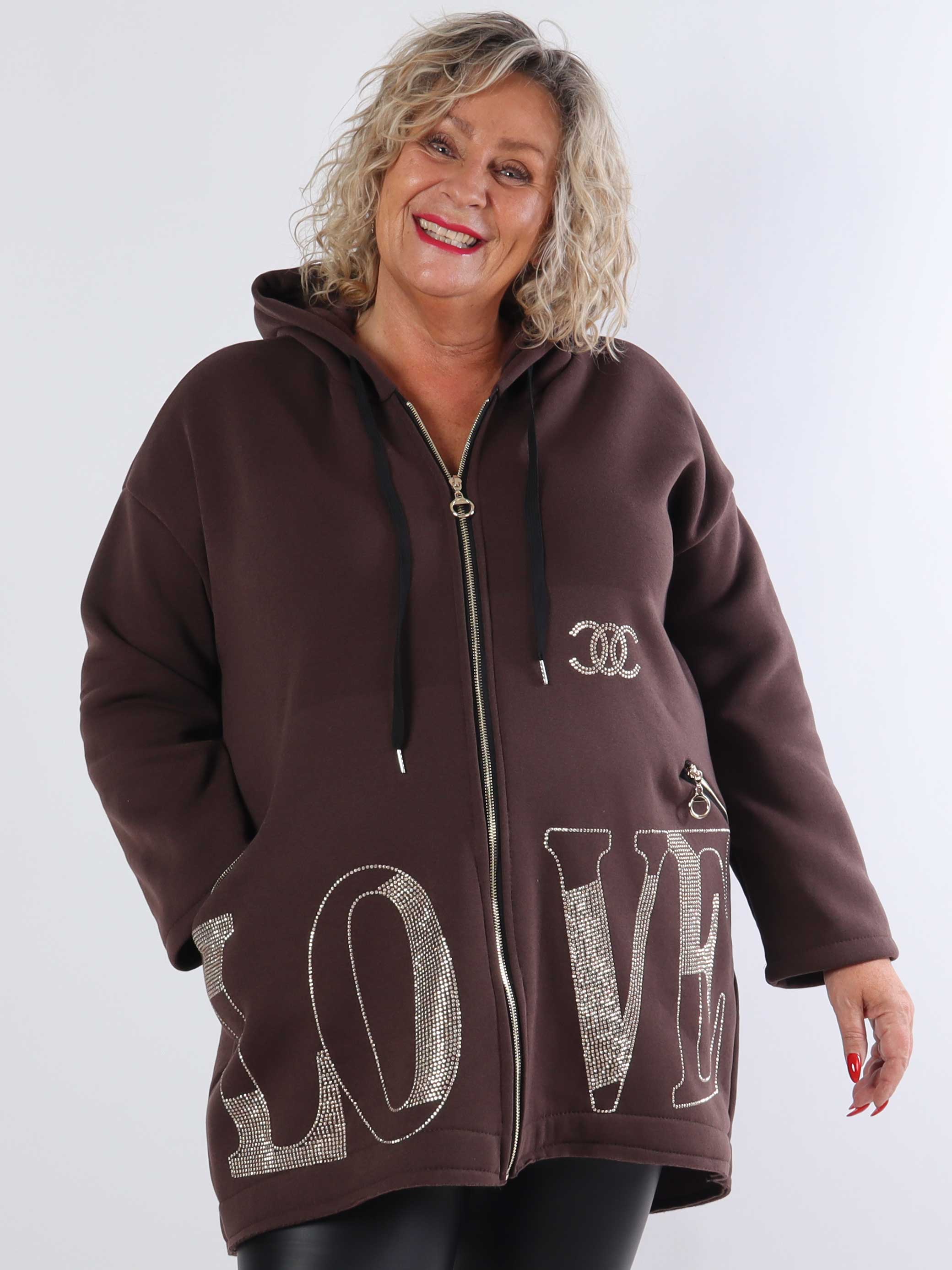 Adea - Blød plus size hoodie med lynlås og similisten