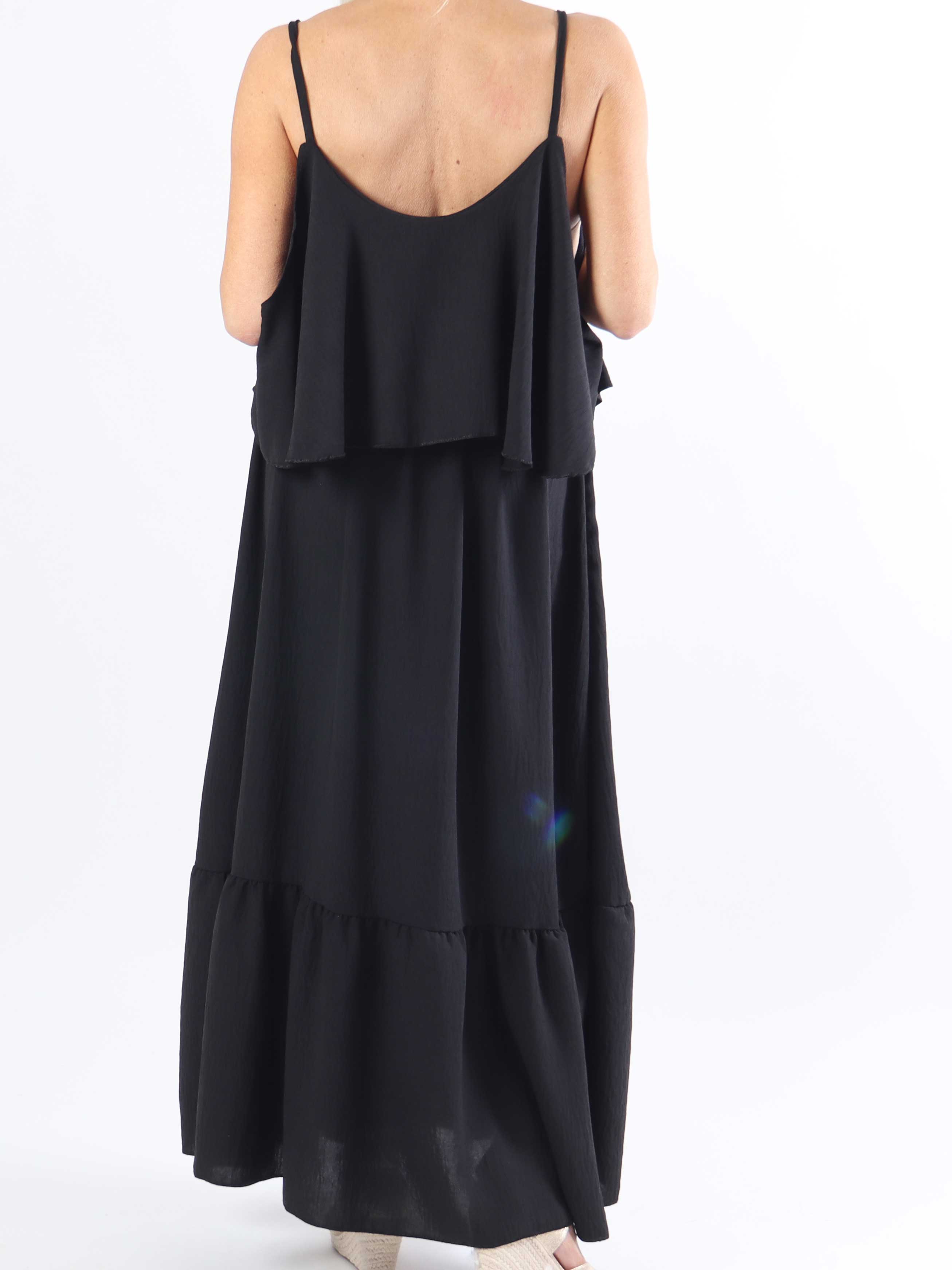 Adelisa - Lang plus size stropkjole med flæser