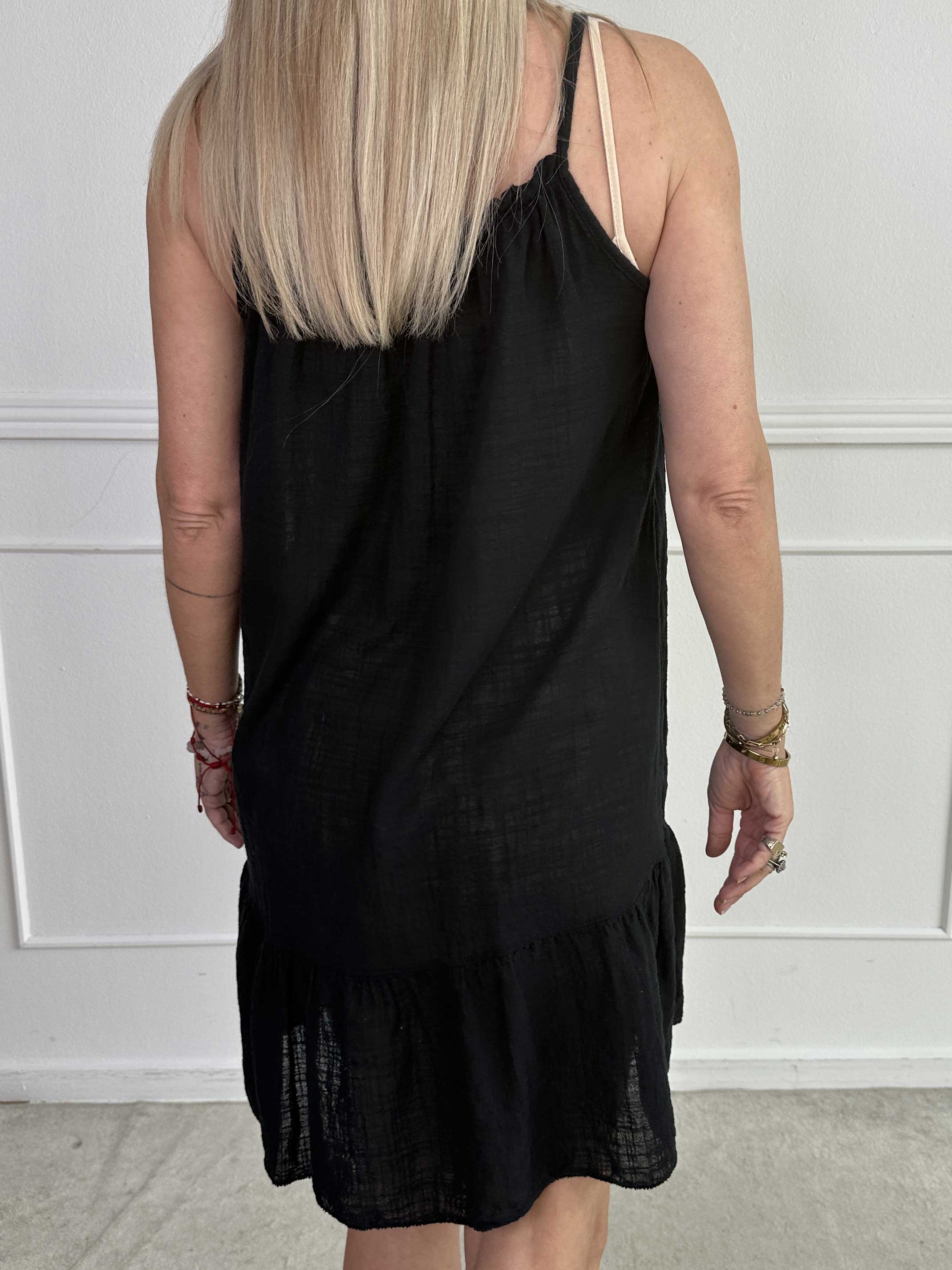 Aegle - Bomulds stropkjole i hørlignende stof med flæsekant