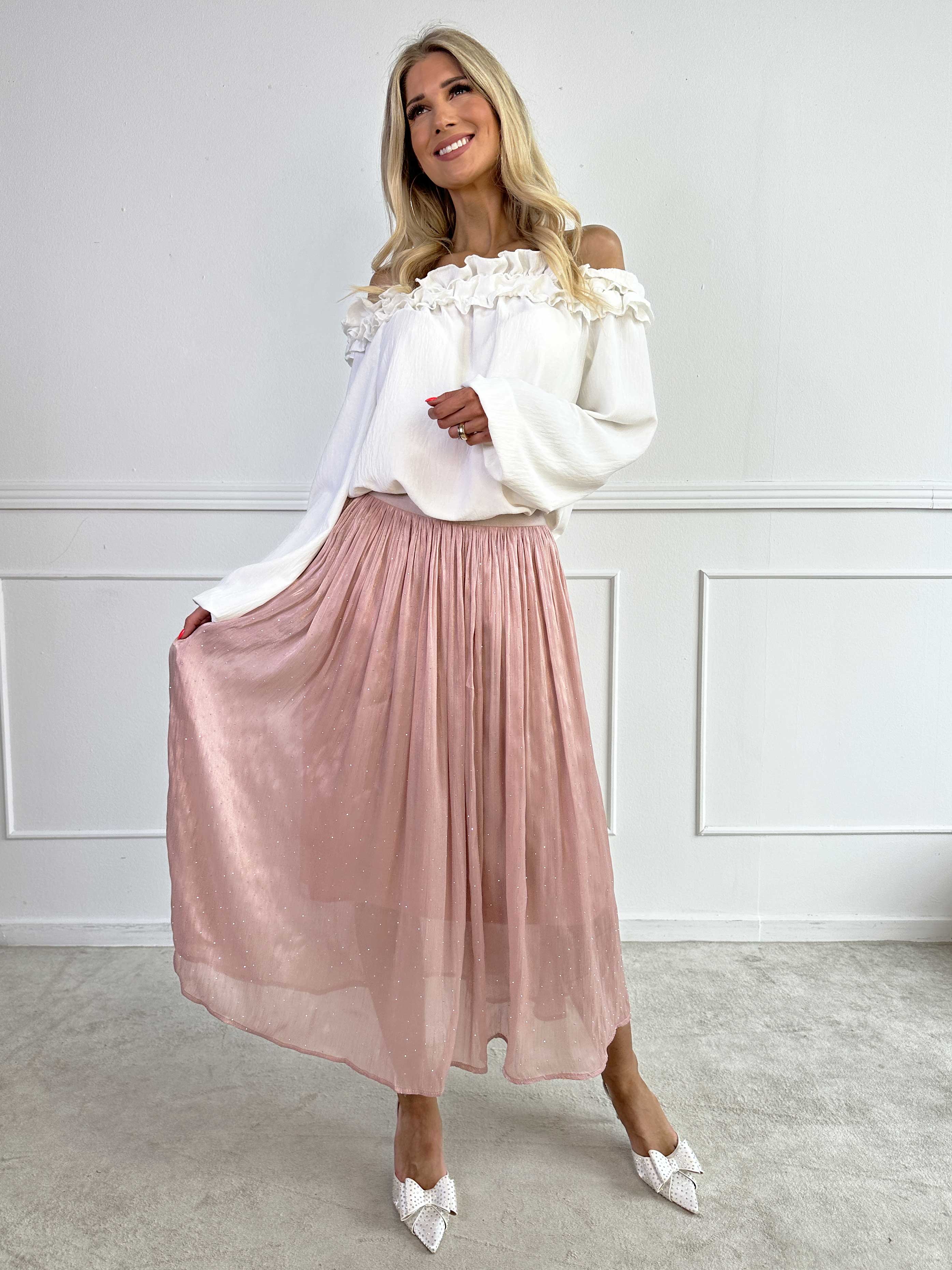 Afrodite - Feminin nederdel i shiny stof med similisten