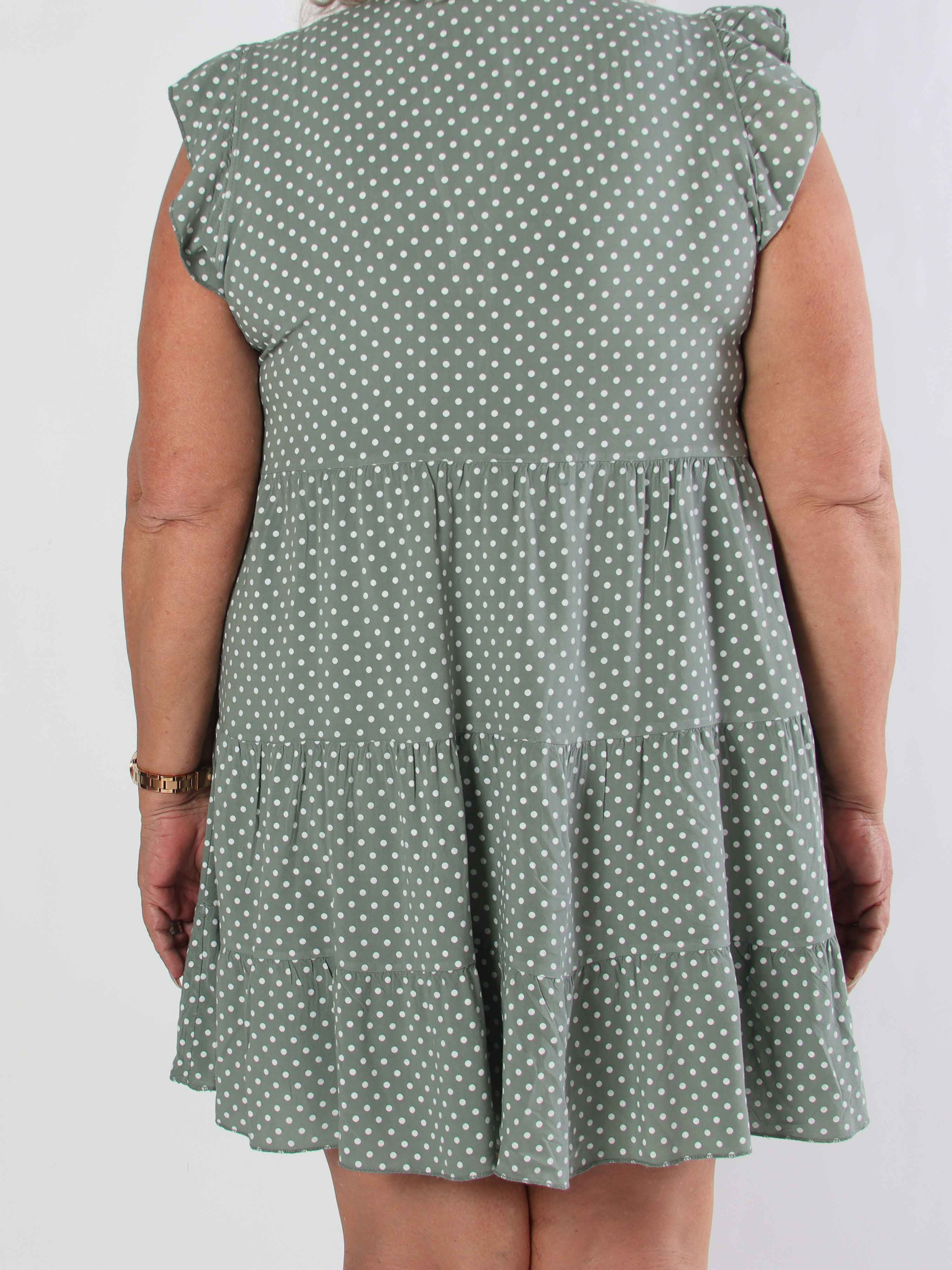 Alcmene Dot - Sød kjole i viskose med prikker og flæseærmer