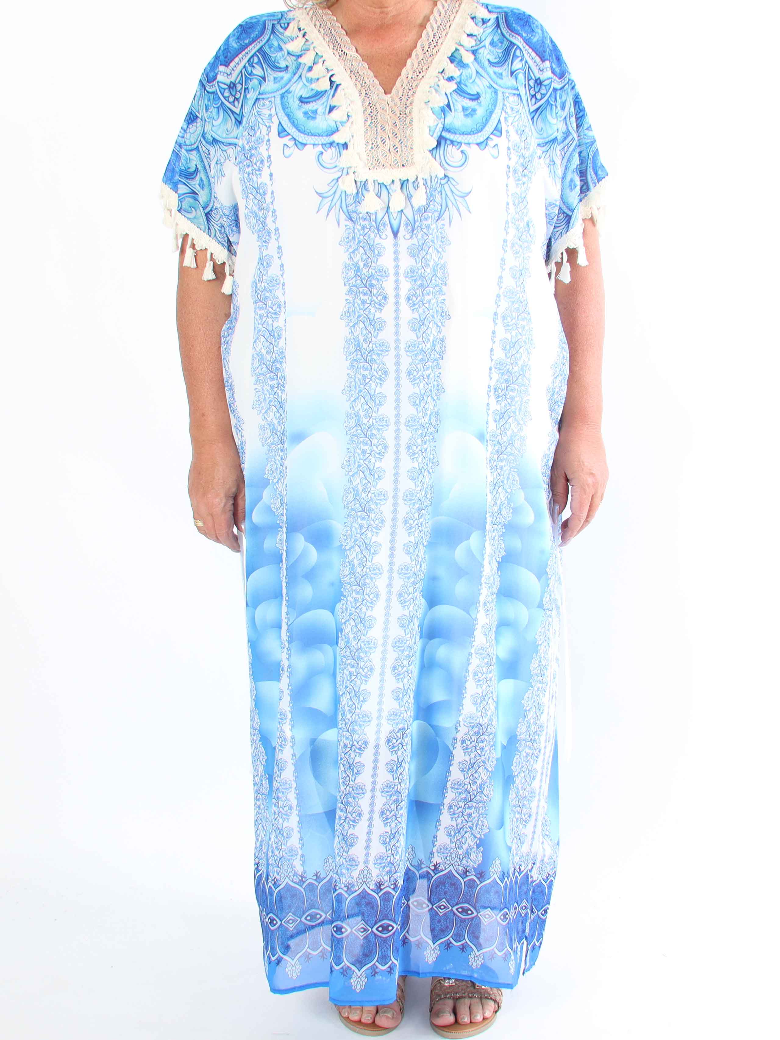 Alexa - Lang mønstret plus size tunika med underkjole i viskose