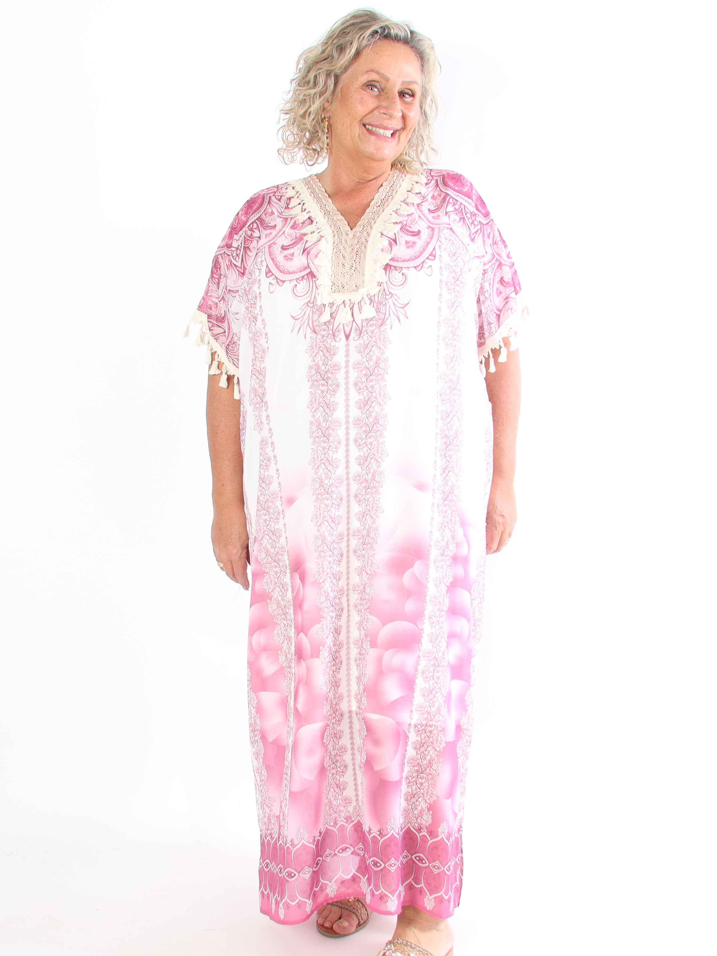 Alexa - Lang mønstret plus size tunika med underkjole i viskose