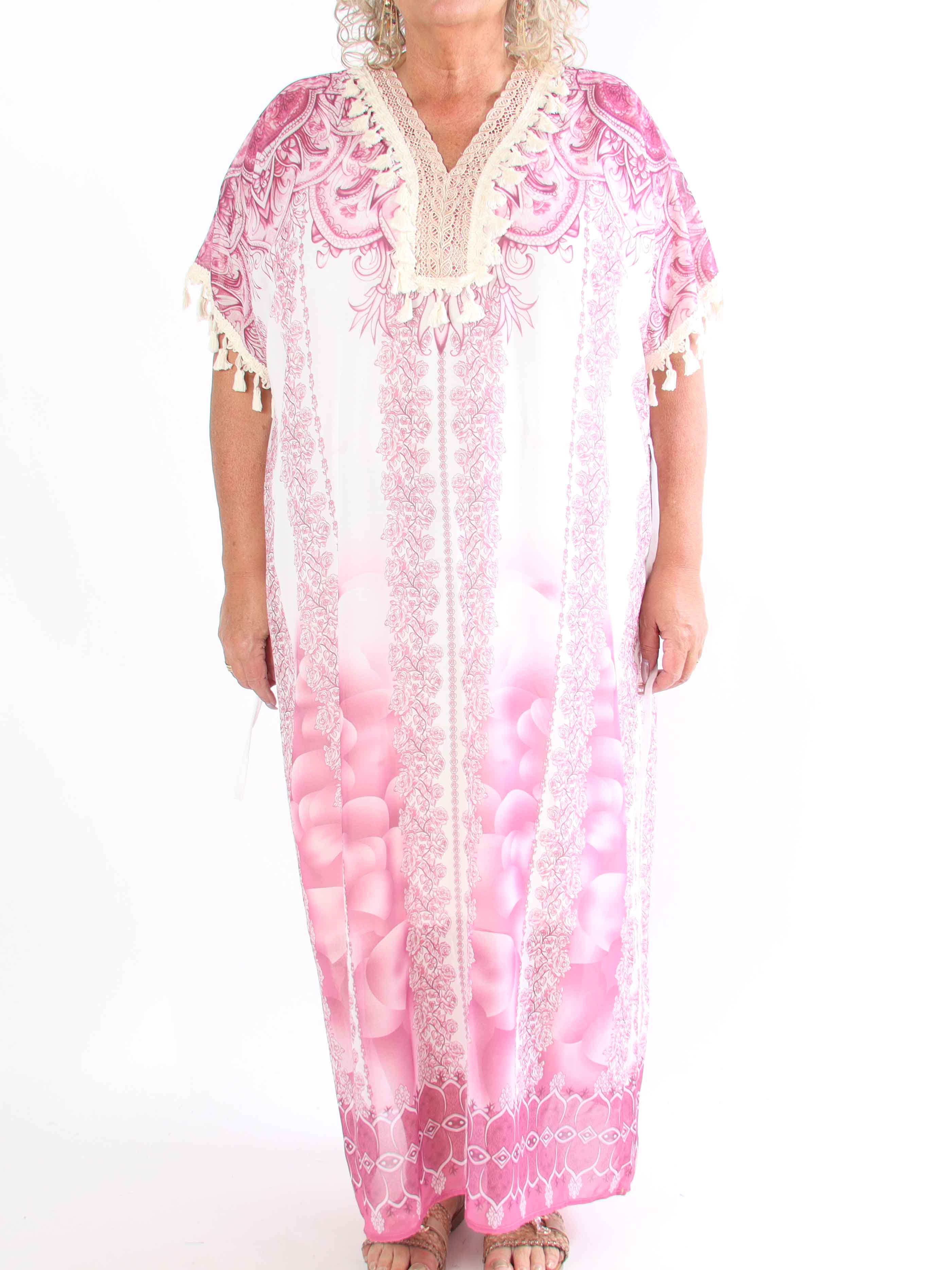 Alexa - Lang mønstret plus size tunika med underkjole i viskose