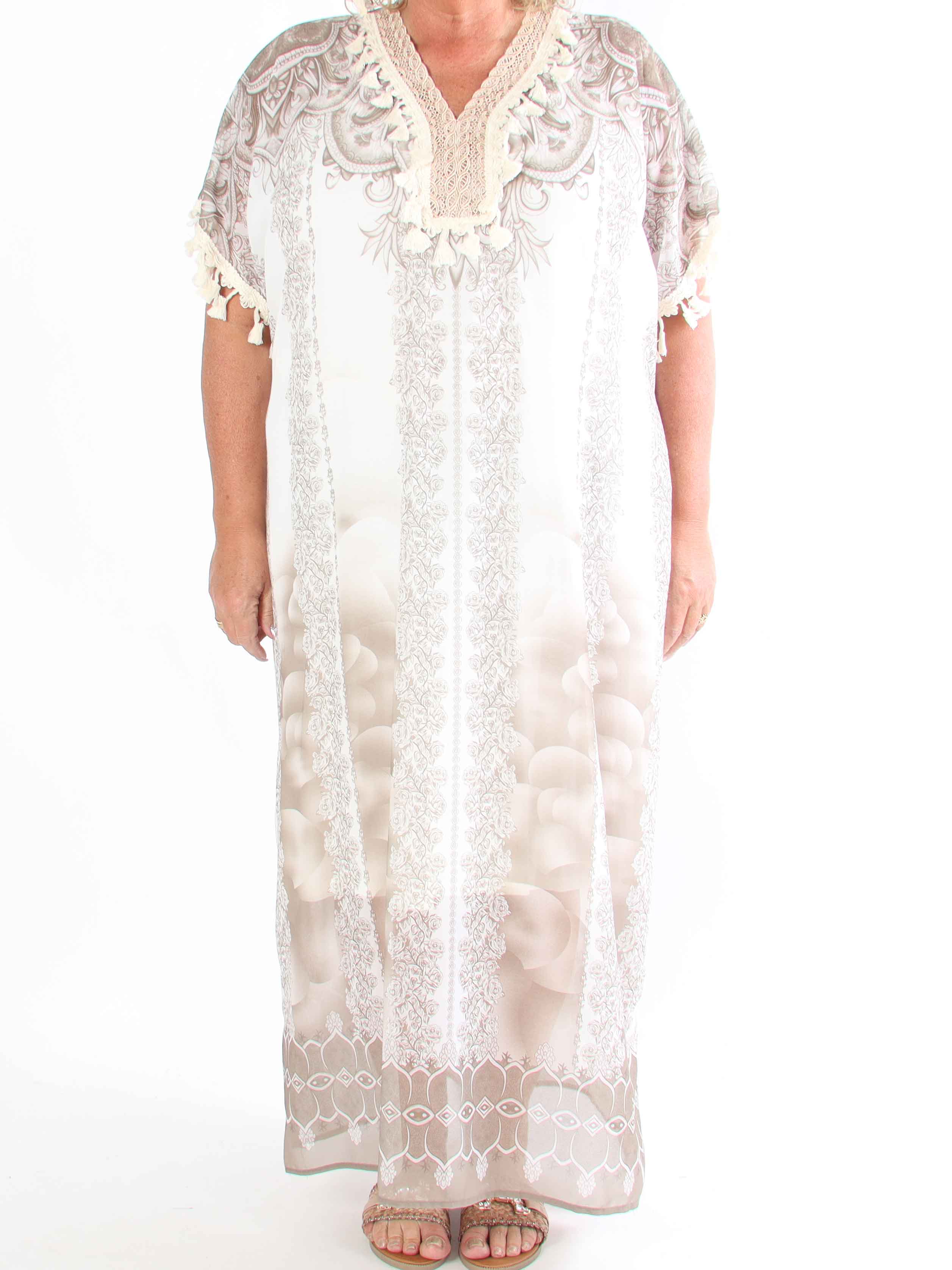 Alexa - Lang mønstret plus size tunika med underkjole i viskose