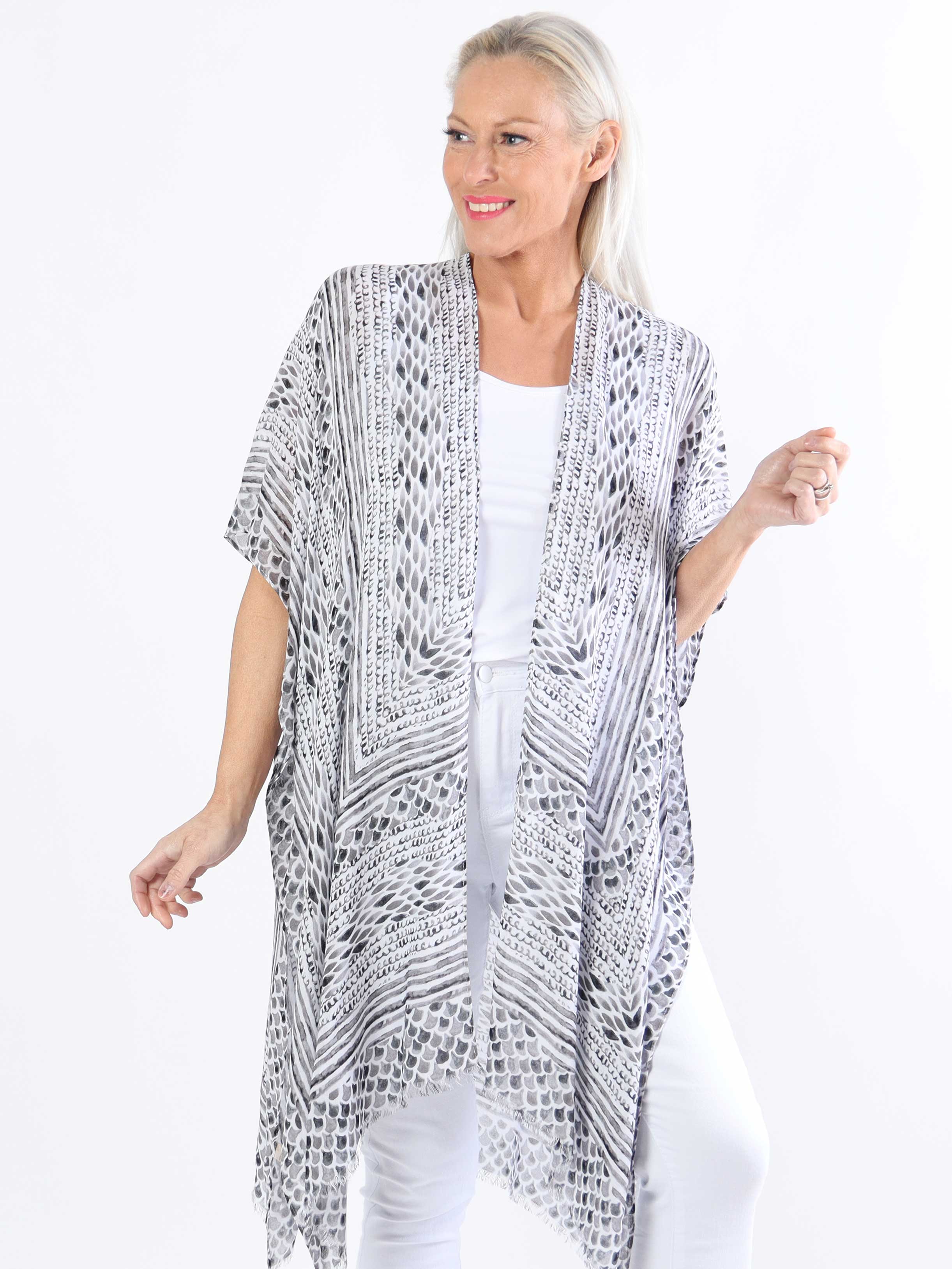 Alexandrine snake - Let og luftig plus size kimono i bomuld