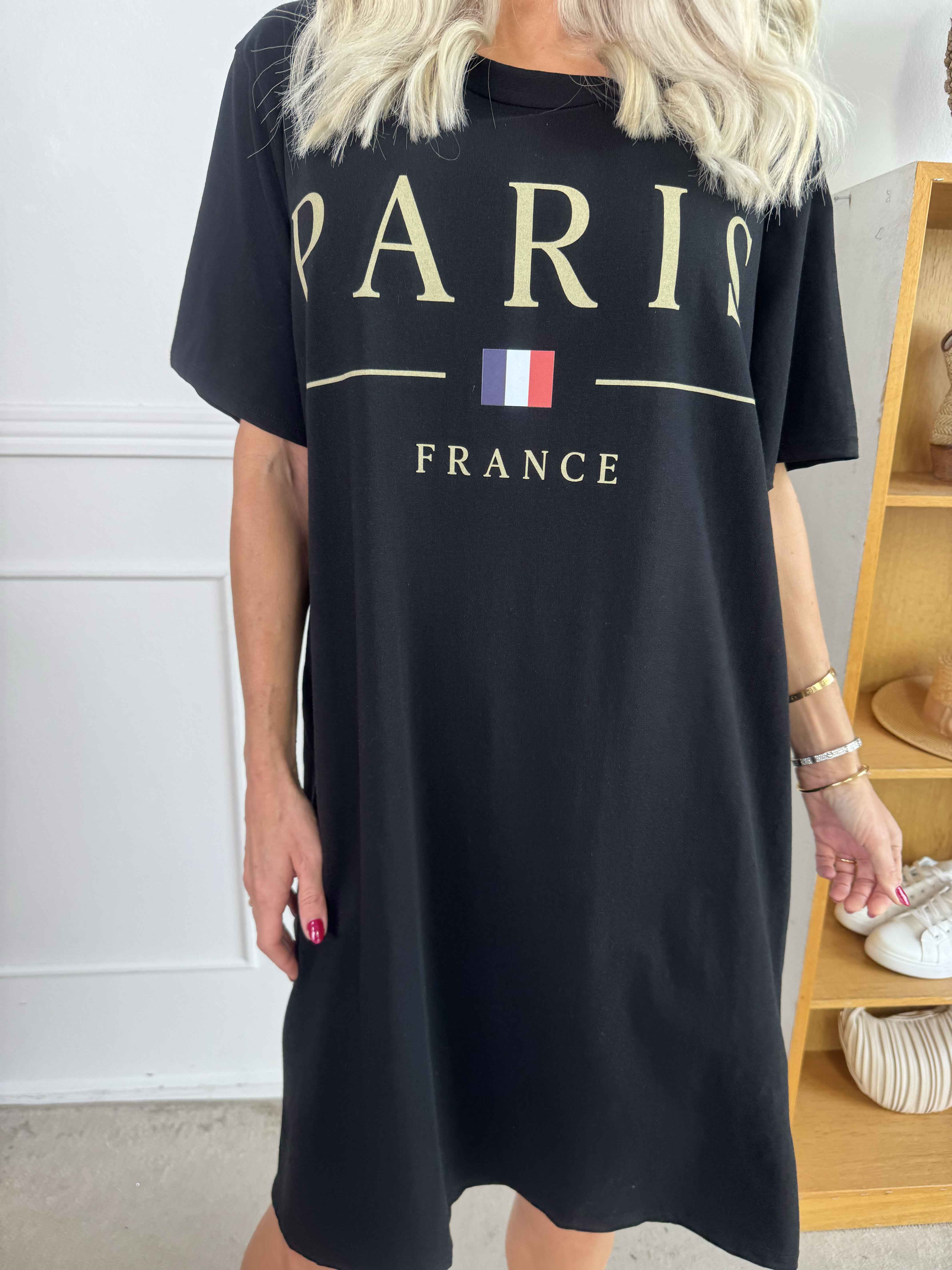 Alice - Joggingkjole i bomuld med Paris stående på brystet