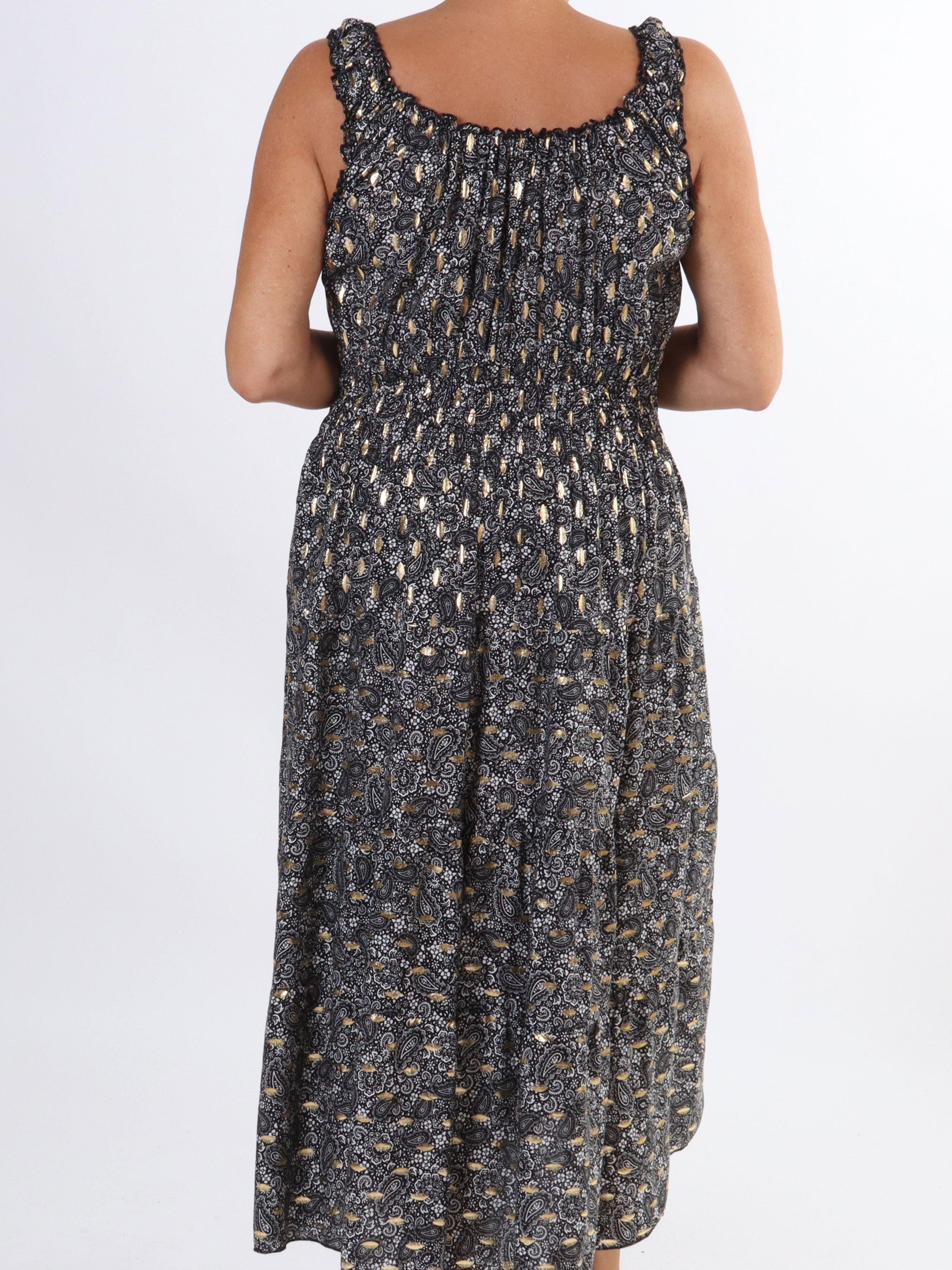 Alicia Paisley - Lang plus size stropkjole i viskose med paisley mønster