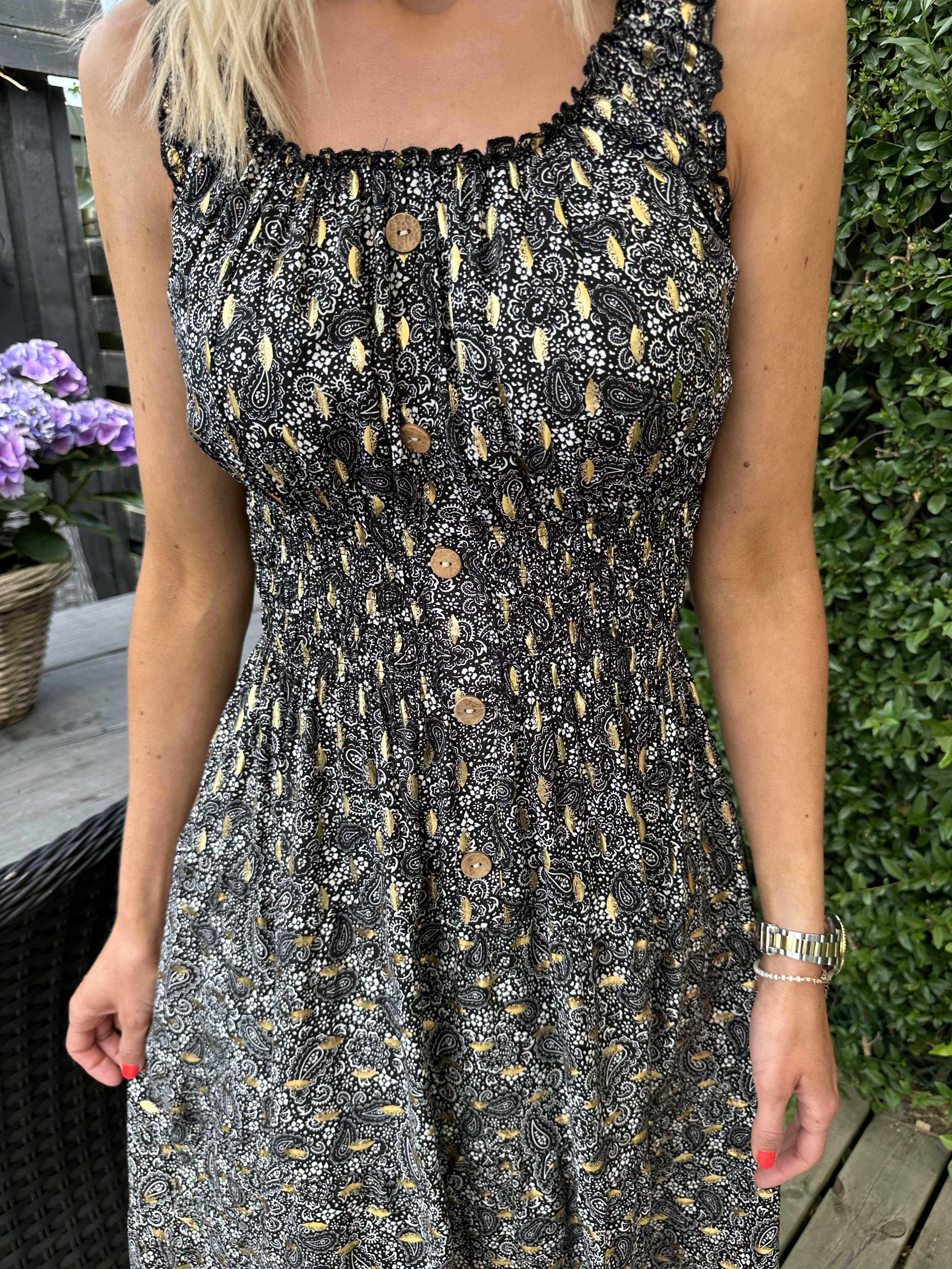 Alicia Paisley - Lang stropkjole i viskose med paisley mønster