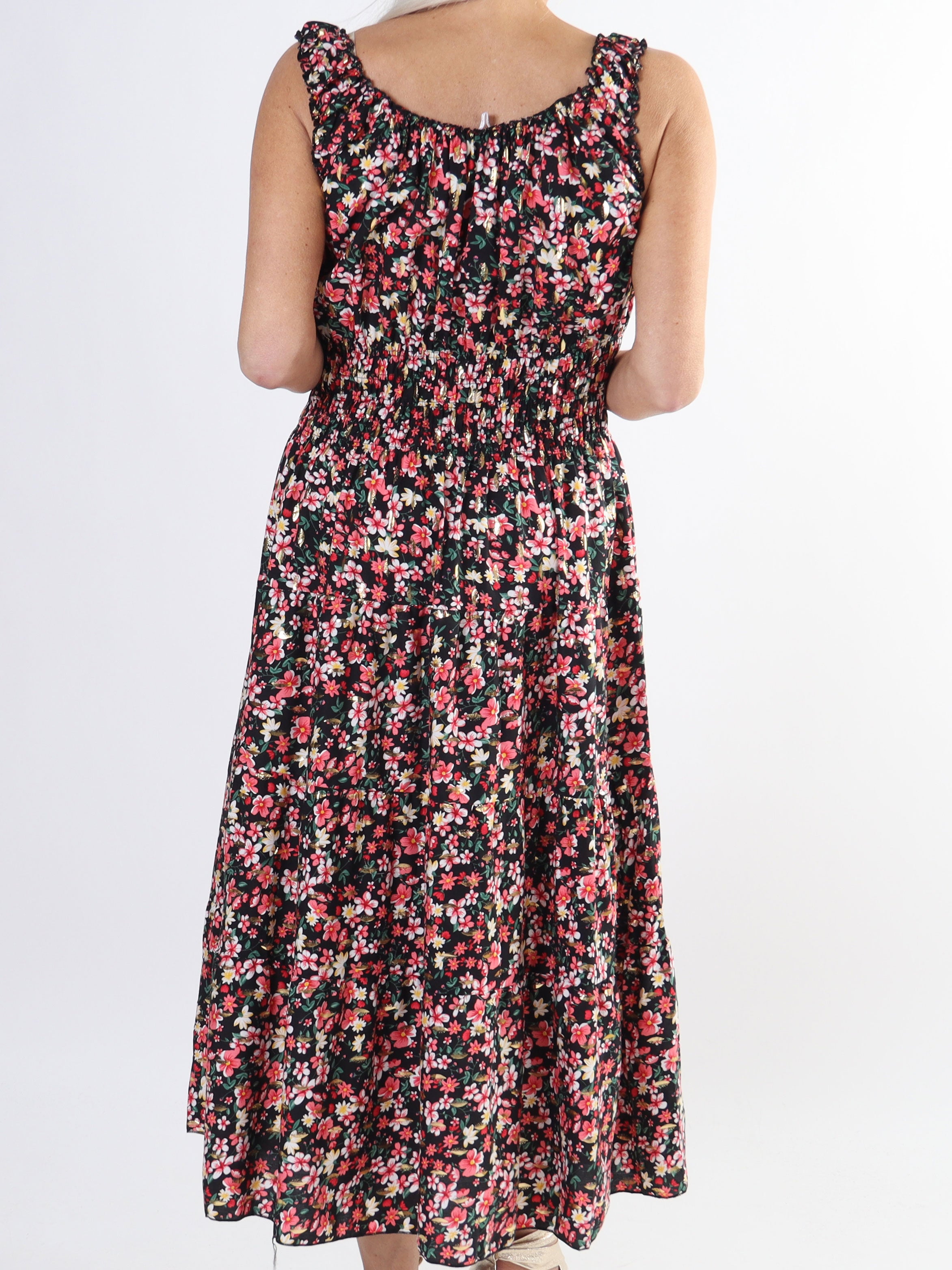 Alicia Small Flower Short - Plus size kjole i viskose med smock