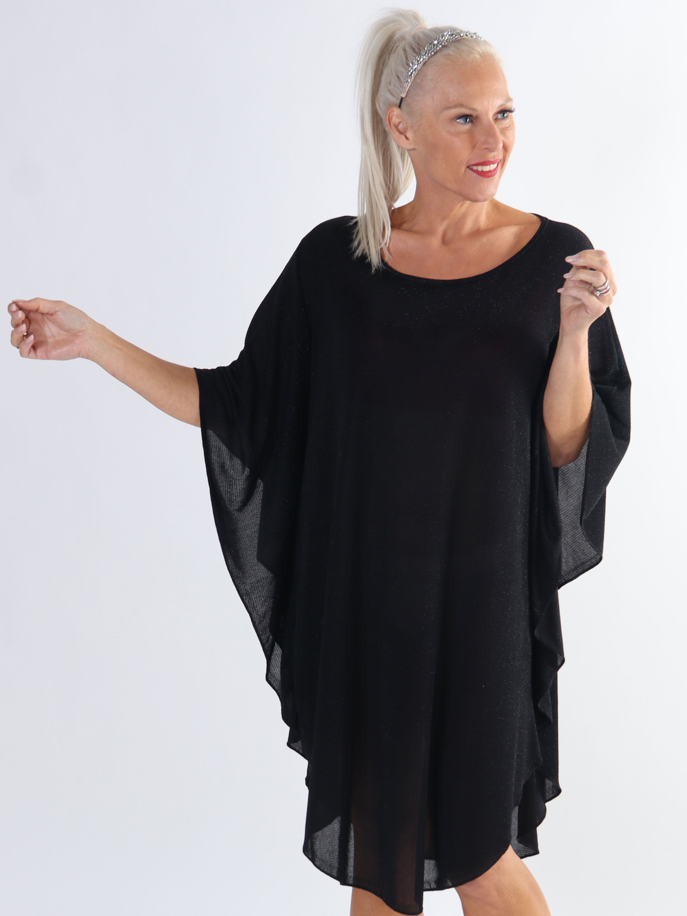Almira Glitter - Plus size tunikakjole med glimmertråde og løse ærmer